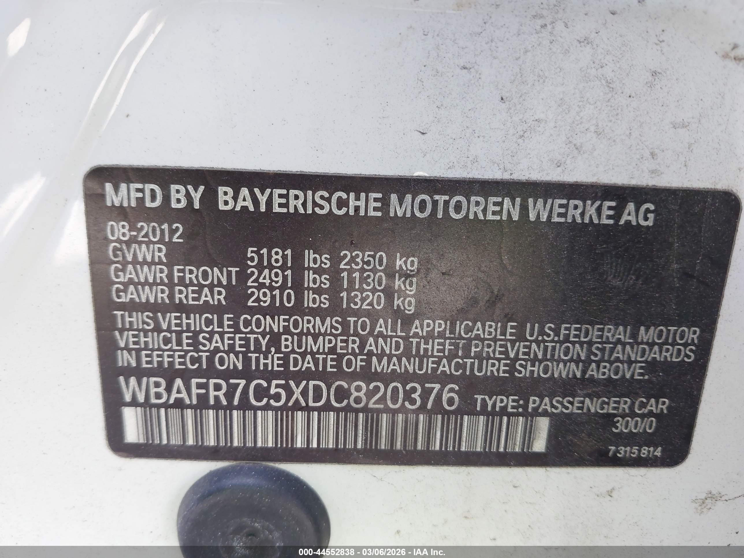 2013 Bmw 535i   White vin: WBAFR7C5XDC820376