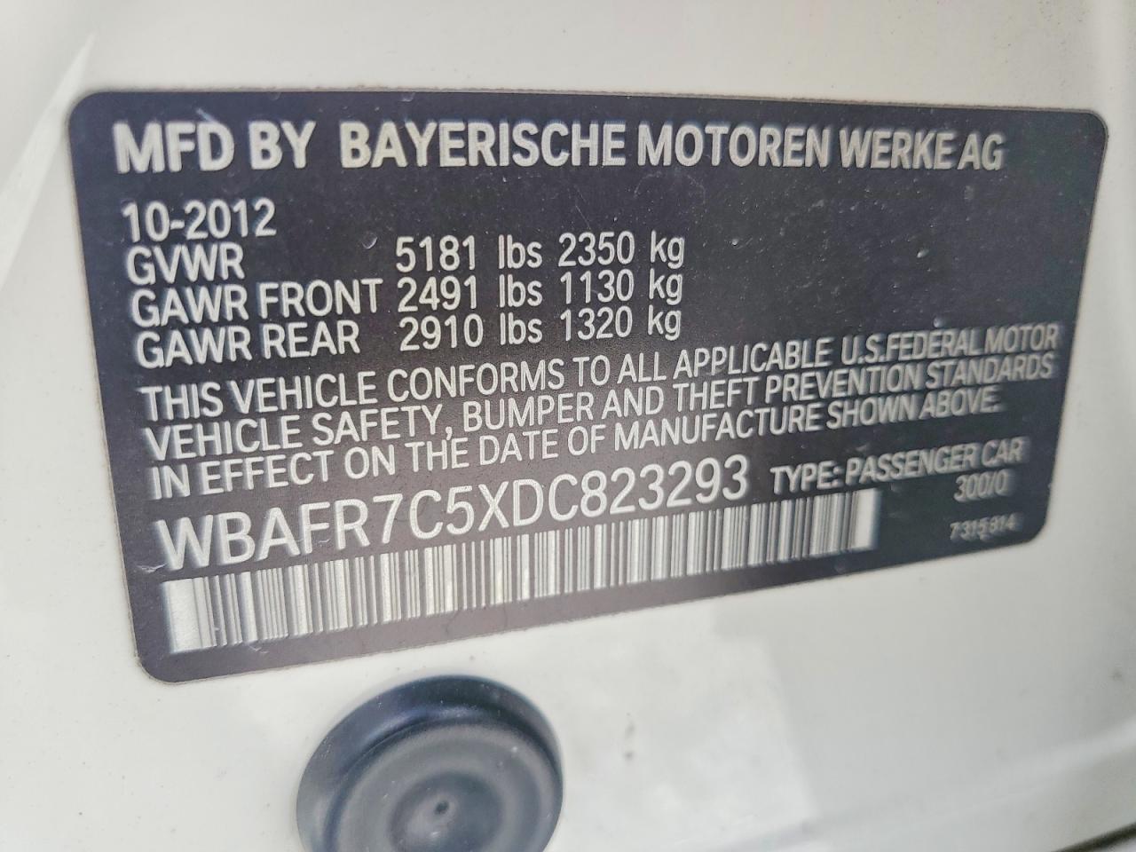 2013 Bmw 535 I White vin: WBAFR7C5XDC823293
