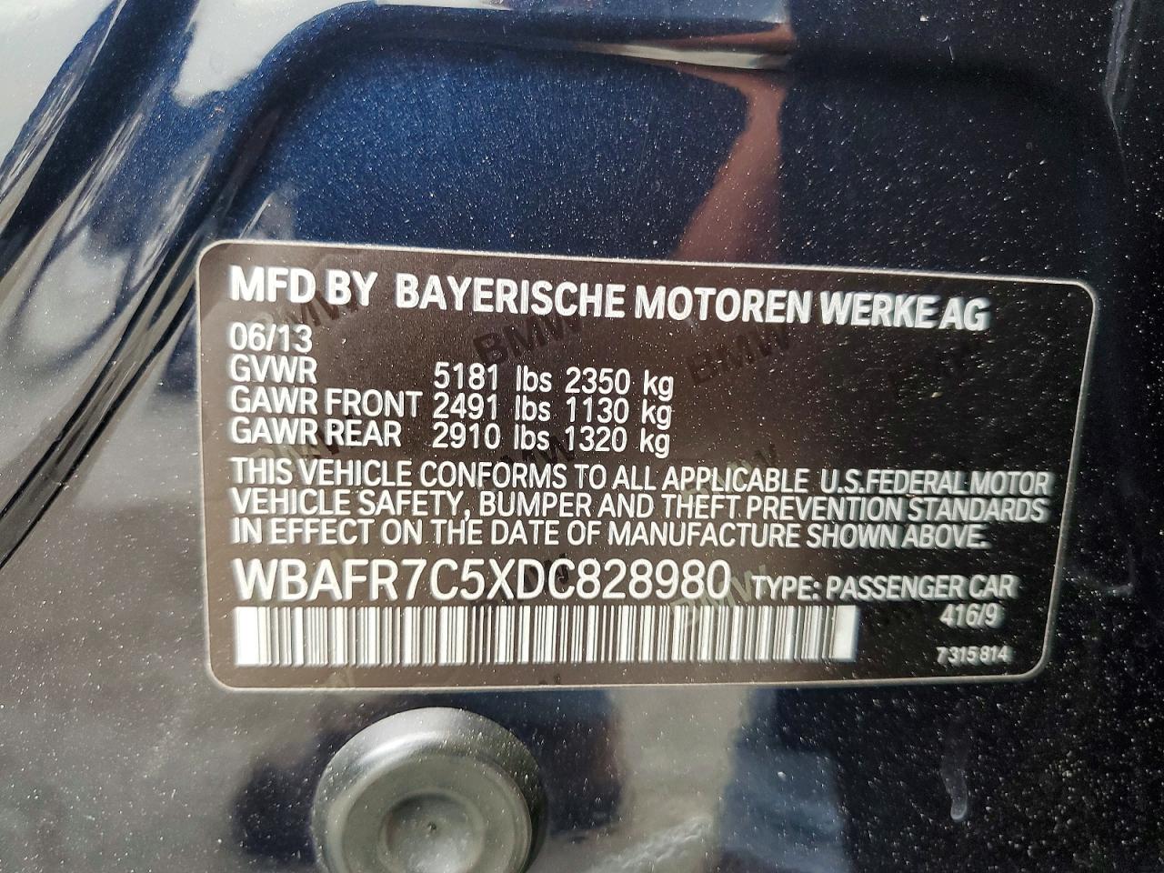 2013 Bmw 535 I Black vin: WBAFR7C5XDC828980