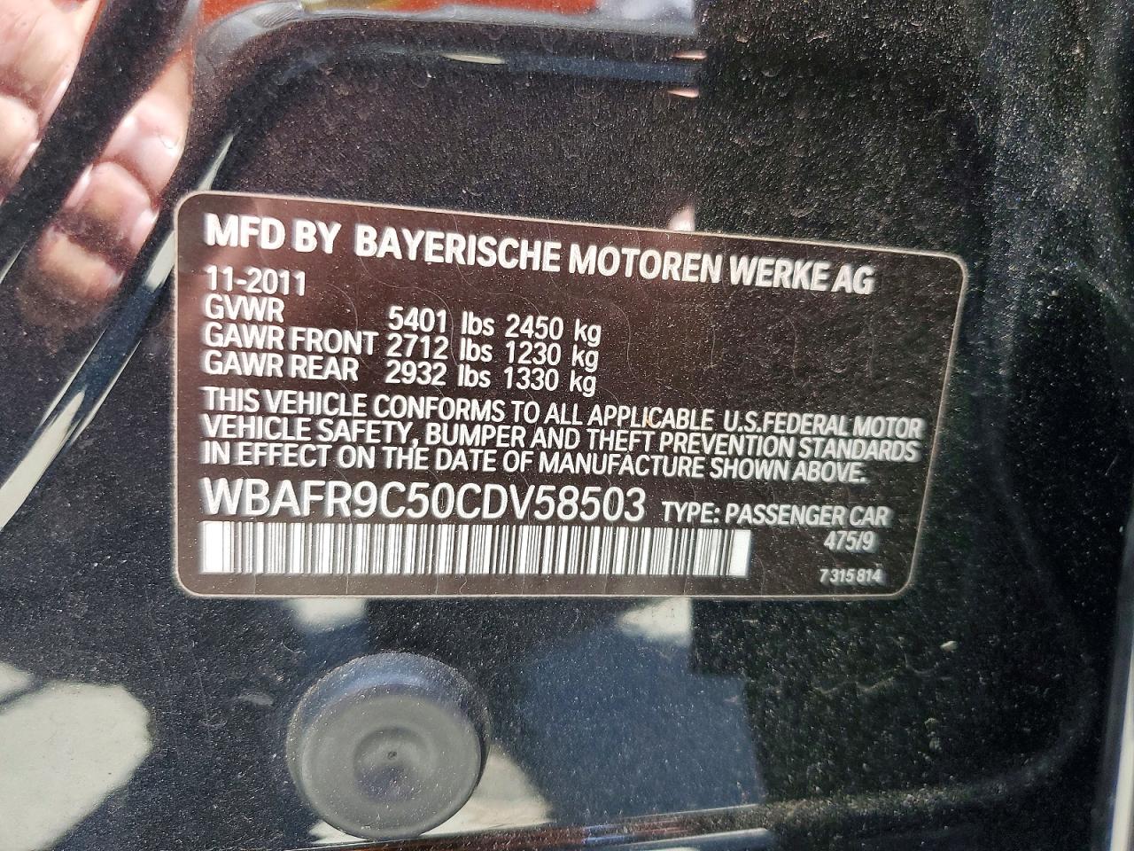 2012 Bmw 550 I Black vin: WBAFR9C50CDV58503
