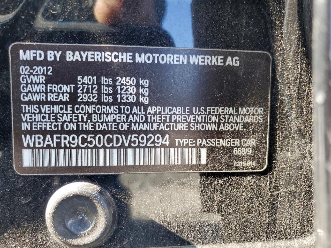 2012 Bmw 550 I Black vin: WBAFR9C50CDV59294