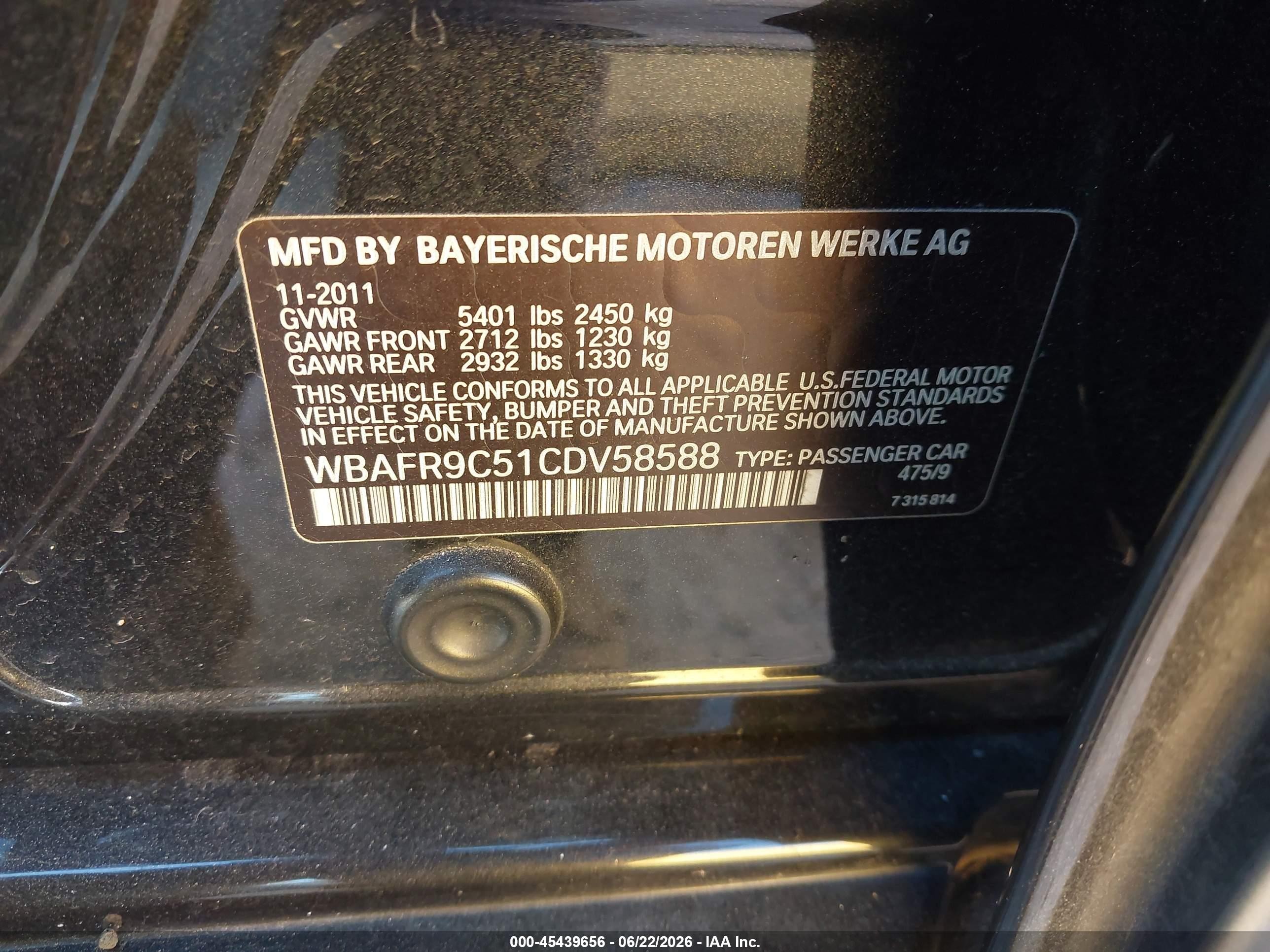 2012 Bmw 550i   Black vin: WBAFR9C51CDV58588