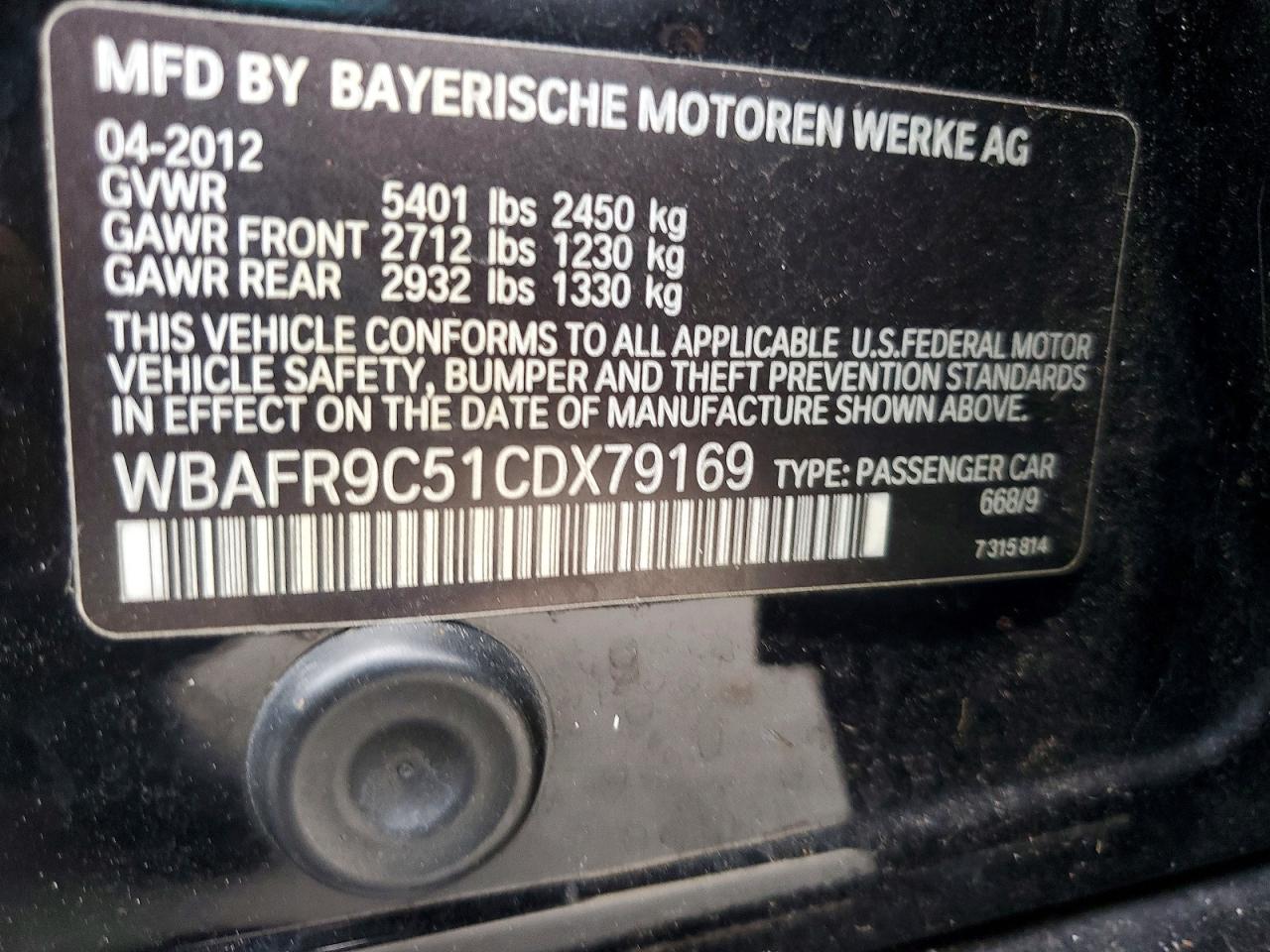 2012 Bmw 550 I Black vin: WBAFR9C51CDX79169