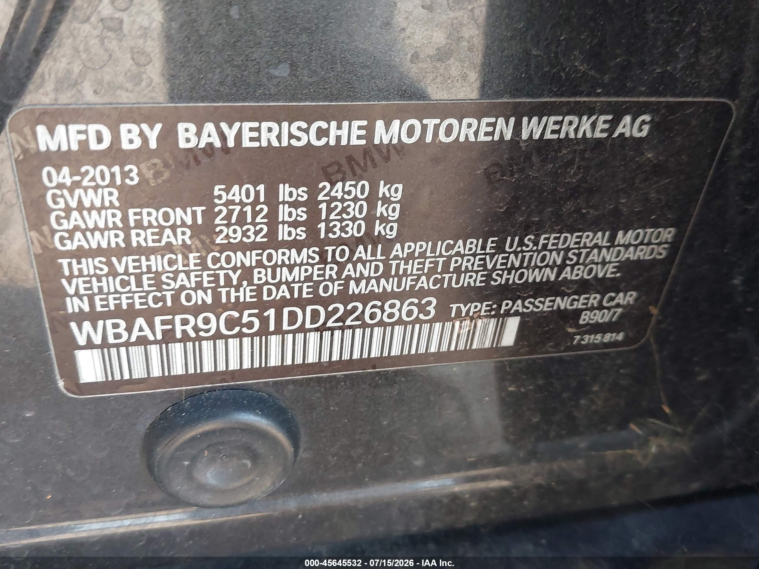 2013 Bmw 550i   Black vin: WBAFR9C51DD226863
