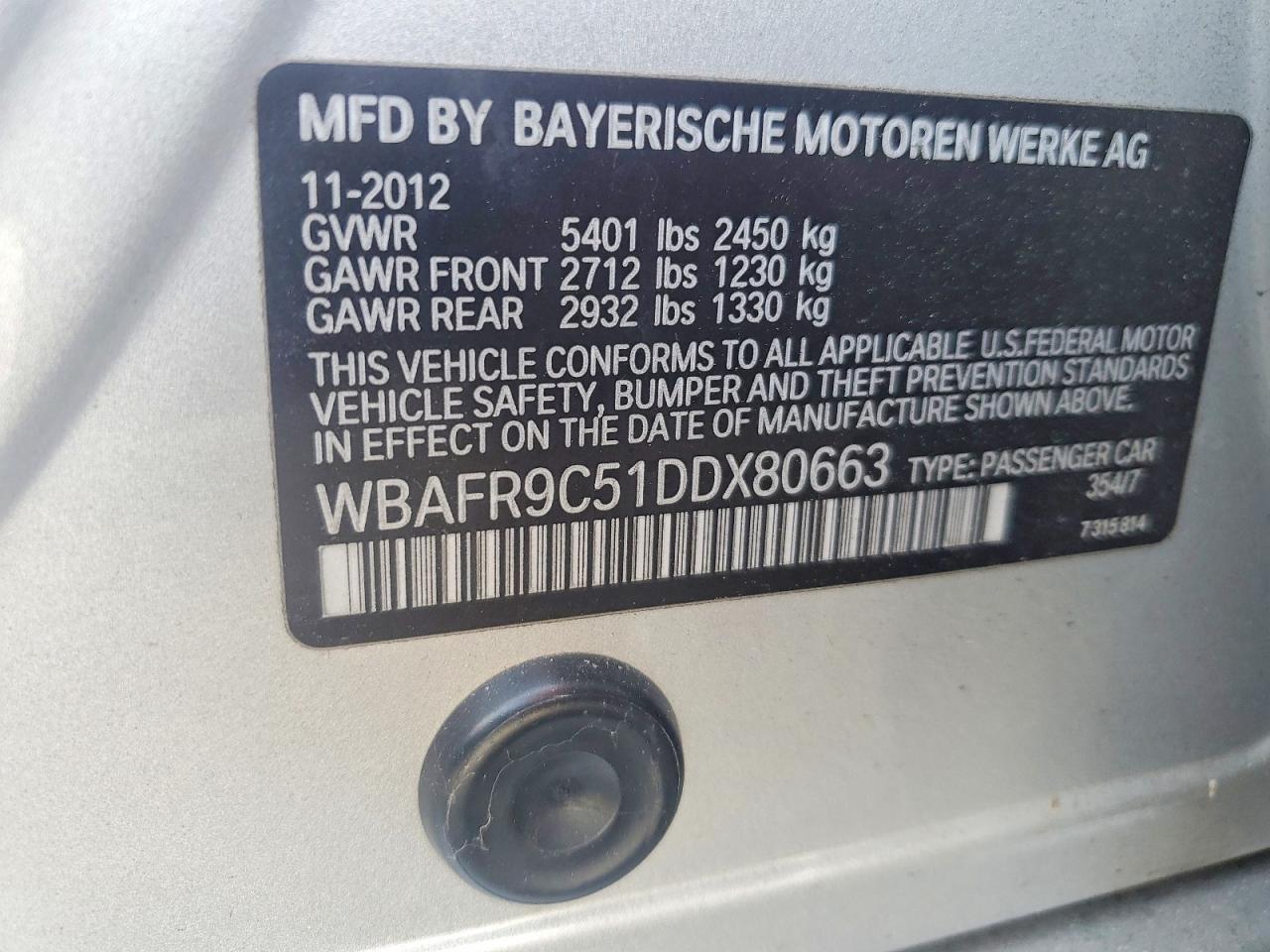 2013 Bmw 550 I Silver vin: WBAFR9C51DDX80663