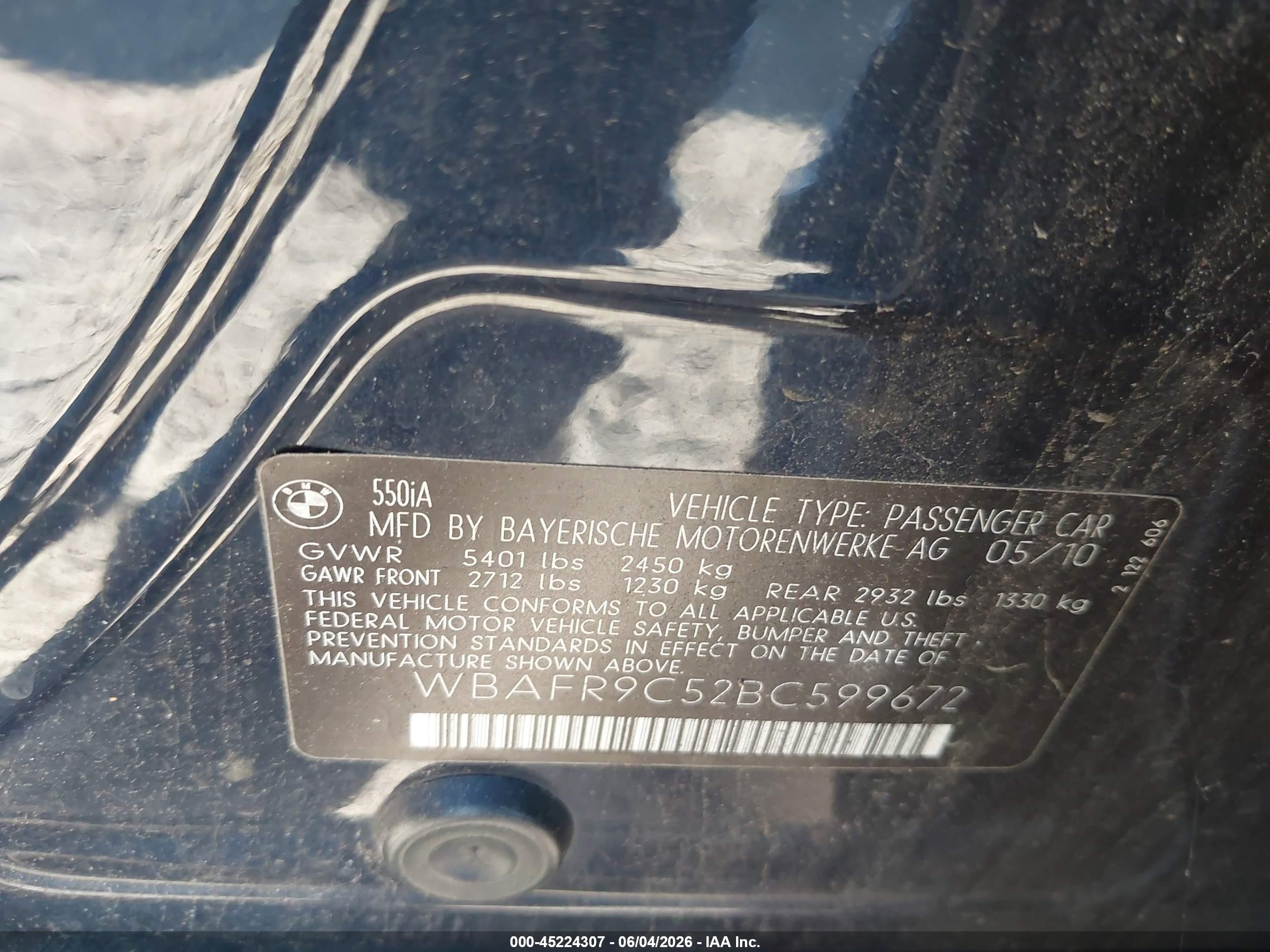 2011 Bmw 550i   Синий vin: WBAFR9C52BC599672