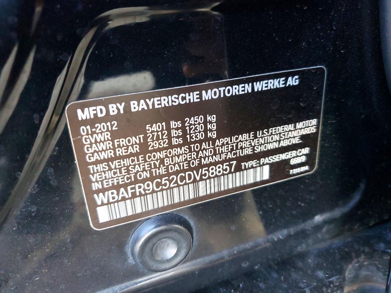 2012 Bmw 550 I Black vin: WBAFR9C52CDV58857