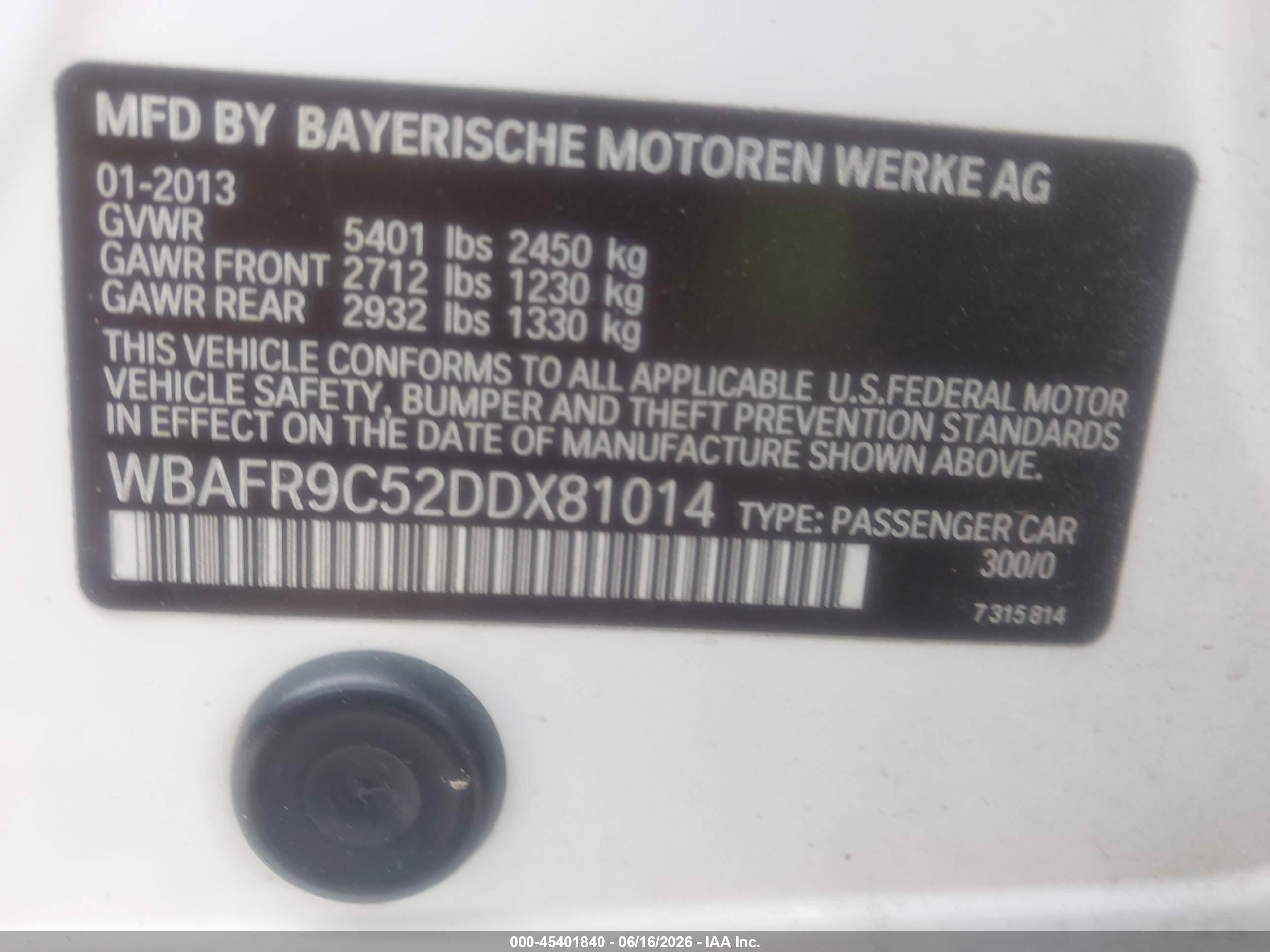 2013 Bmw 550i   Белый vin: WBAFR9C52DDX81014
