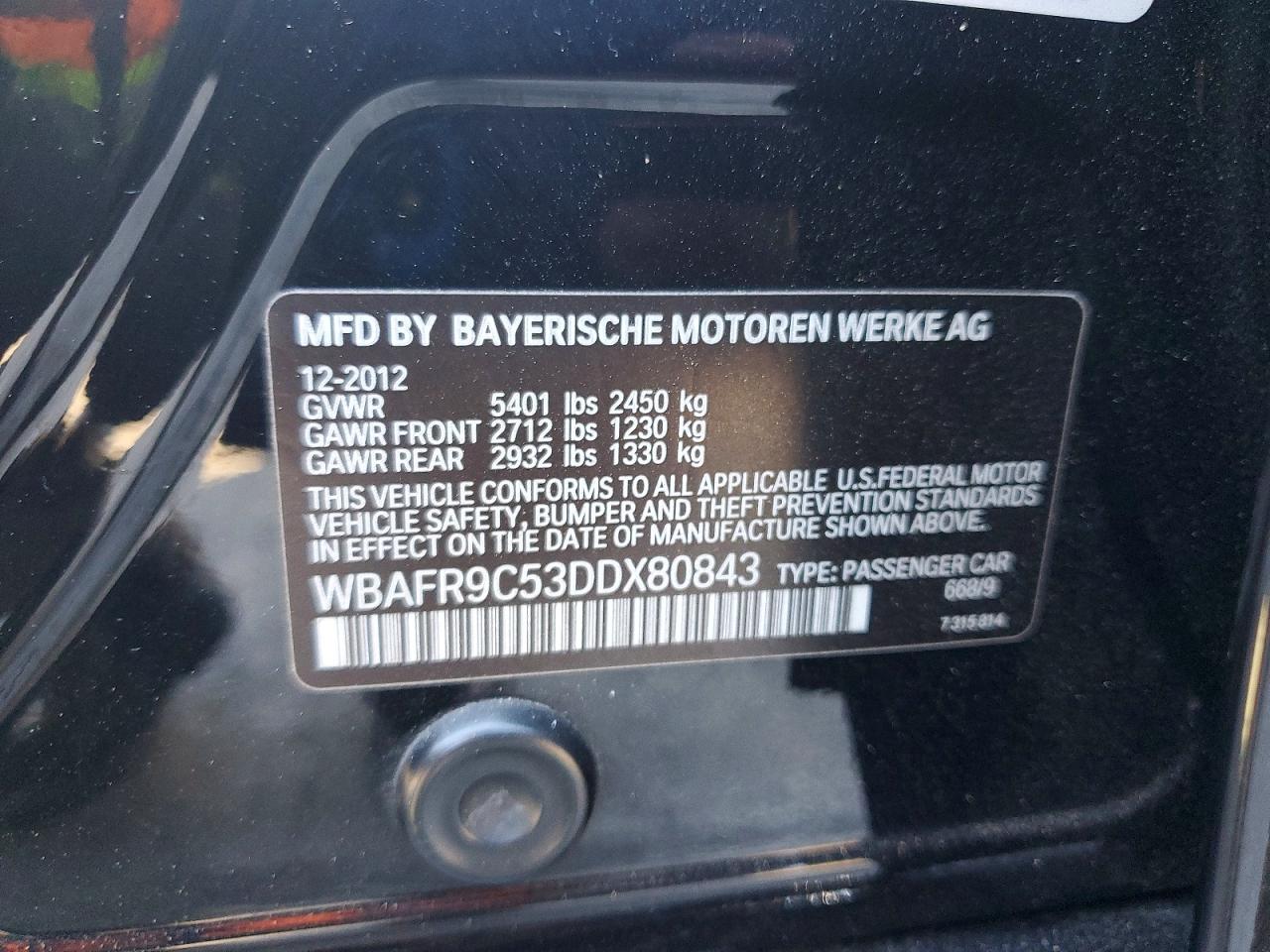 2013 Bmw 550 I Черный vin: WBAFR9C53DDX80843