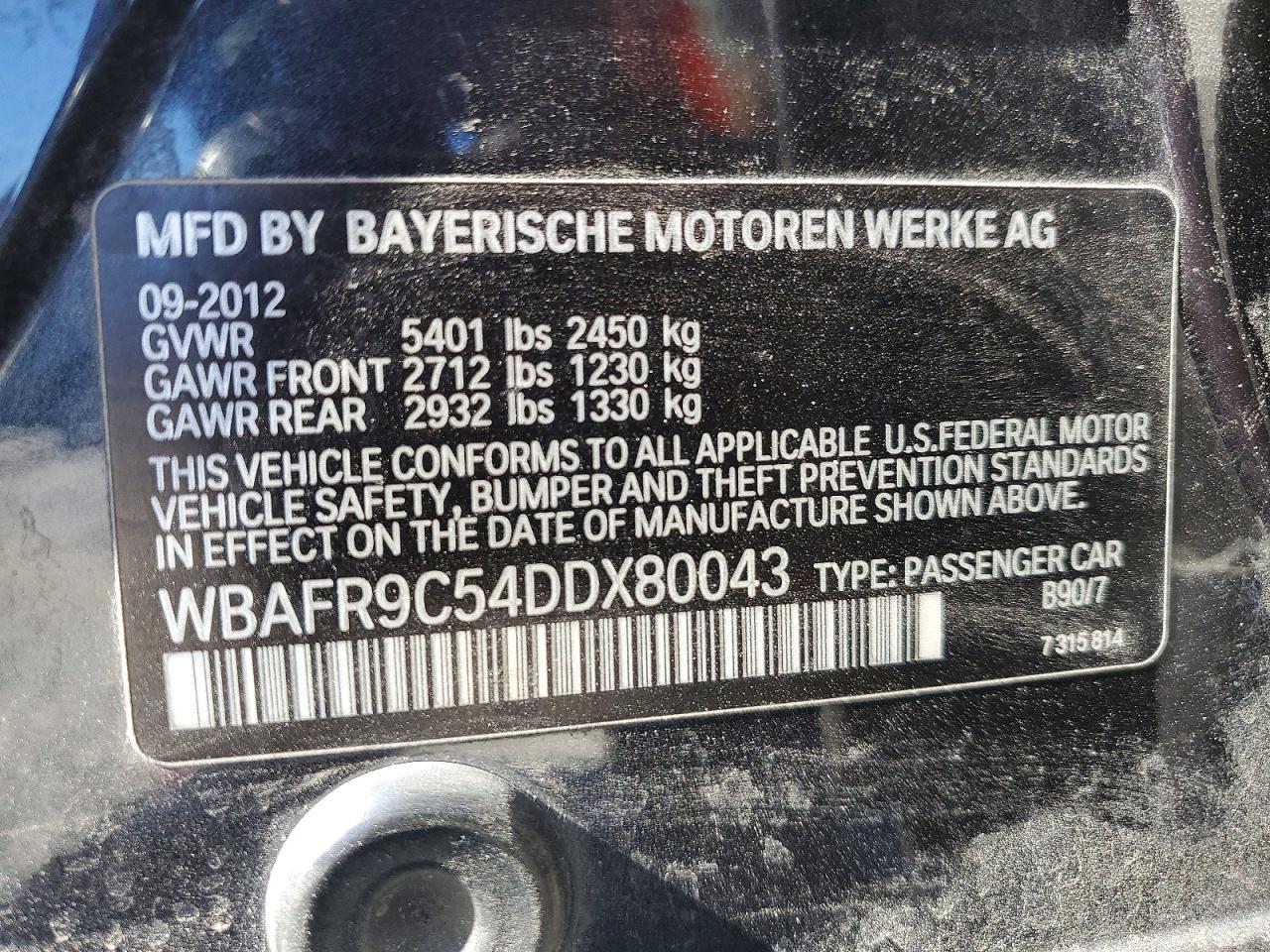 2013 Bmw 550 I Black vin: WBAFR9C54DDX80043