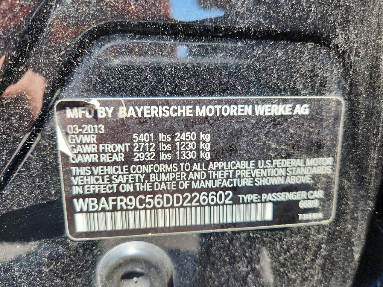 2013 Bmw 550 I Black vin: WBAFR9C56DD226602