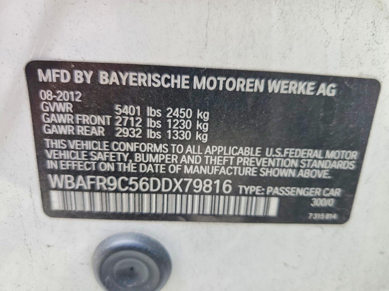 2013 Bmw 550 I White vin: WBAFR9C56DDX79816