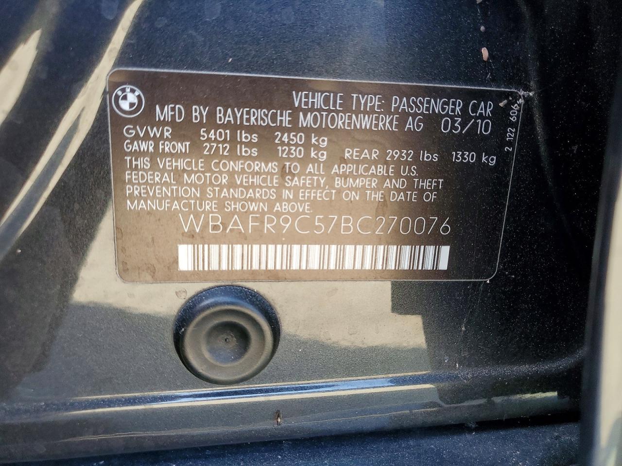 2011 Bmw 550 I Gray vin: WBAFR9C57BC270076