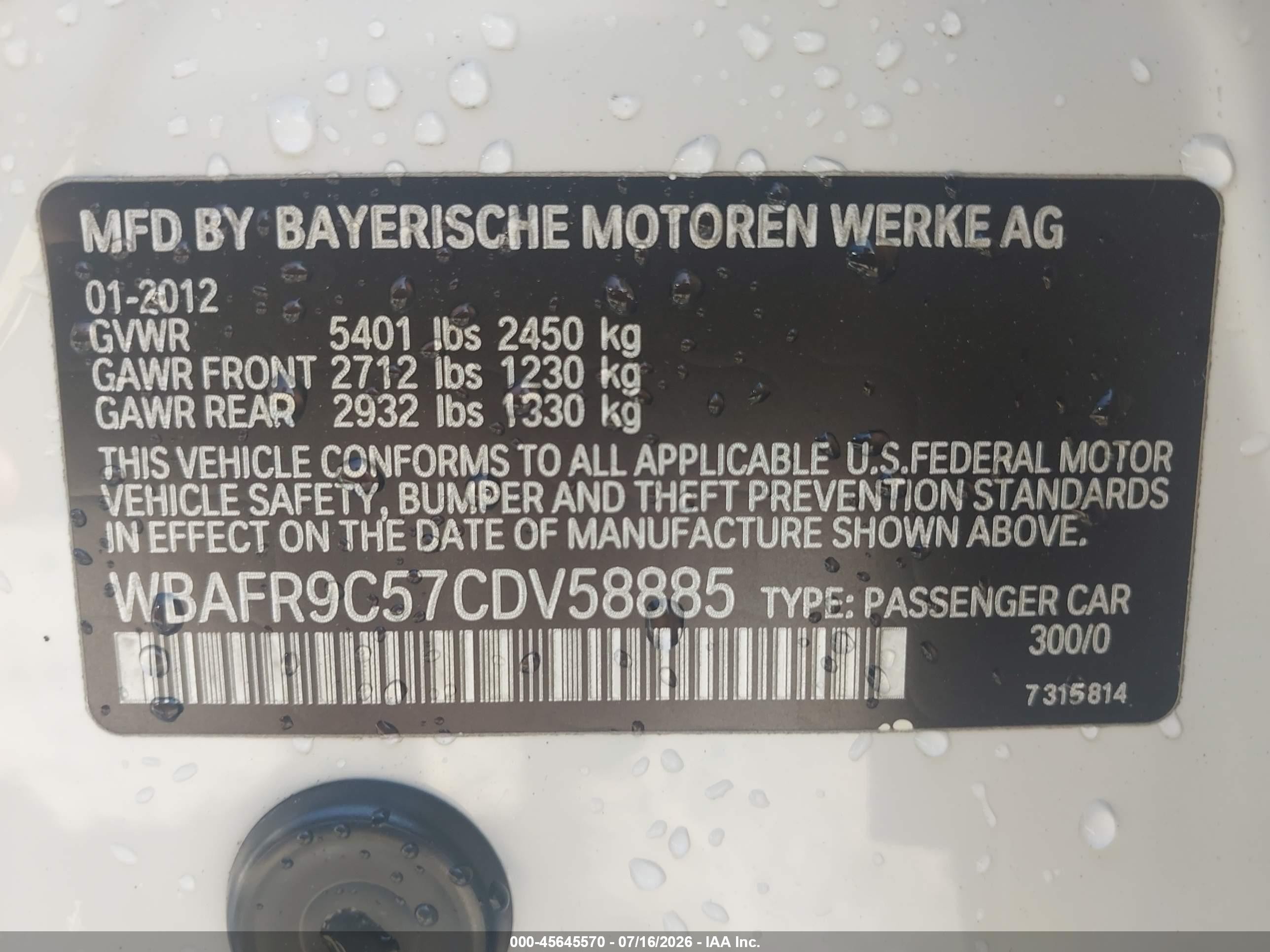 2012 Bmw 550i   White vin: WBAFR9C57CDV58885