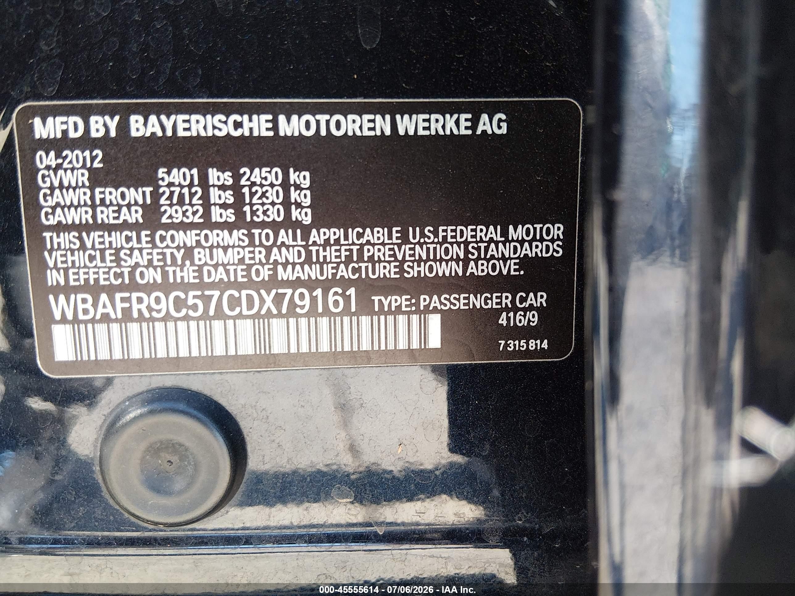 2012 Bmw 550i   Black vin: WBAFR9C57CDX79161