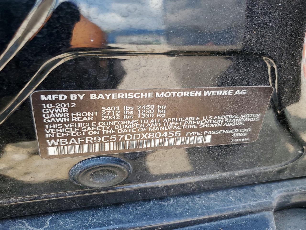 2013 Bmw 550 I Black vin: WBAFR9C57DDX80456