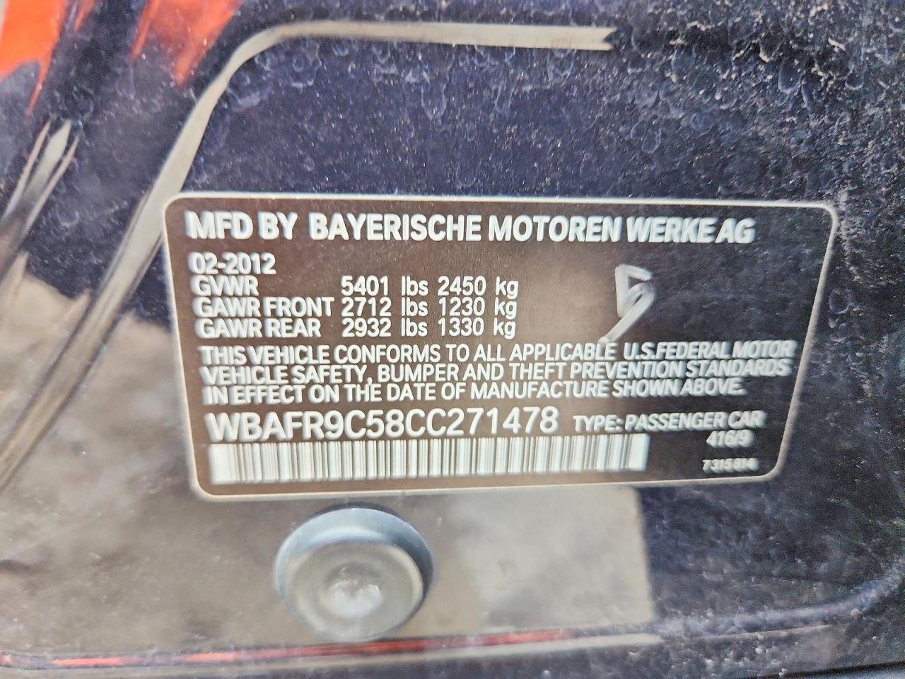 2012 Bmw 550 I Blue vin: WBAFR9C58CC271478