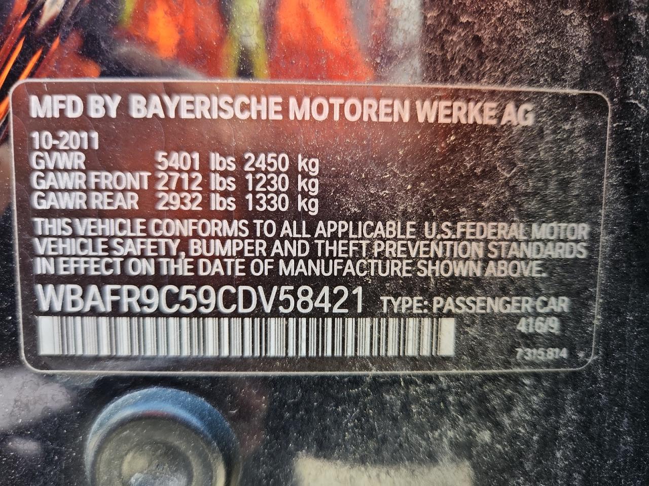 2012 Bmw 550 I Black vin: WBAFR9C59CDV58421