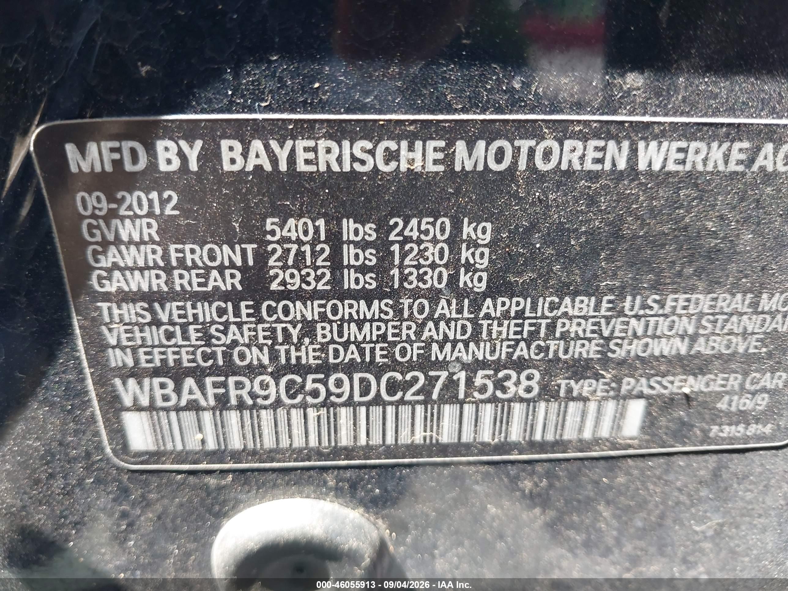 2013 Bmw 550i   Blue vin: WBAFR9C59DC271538