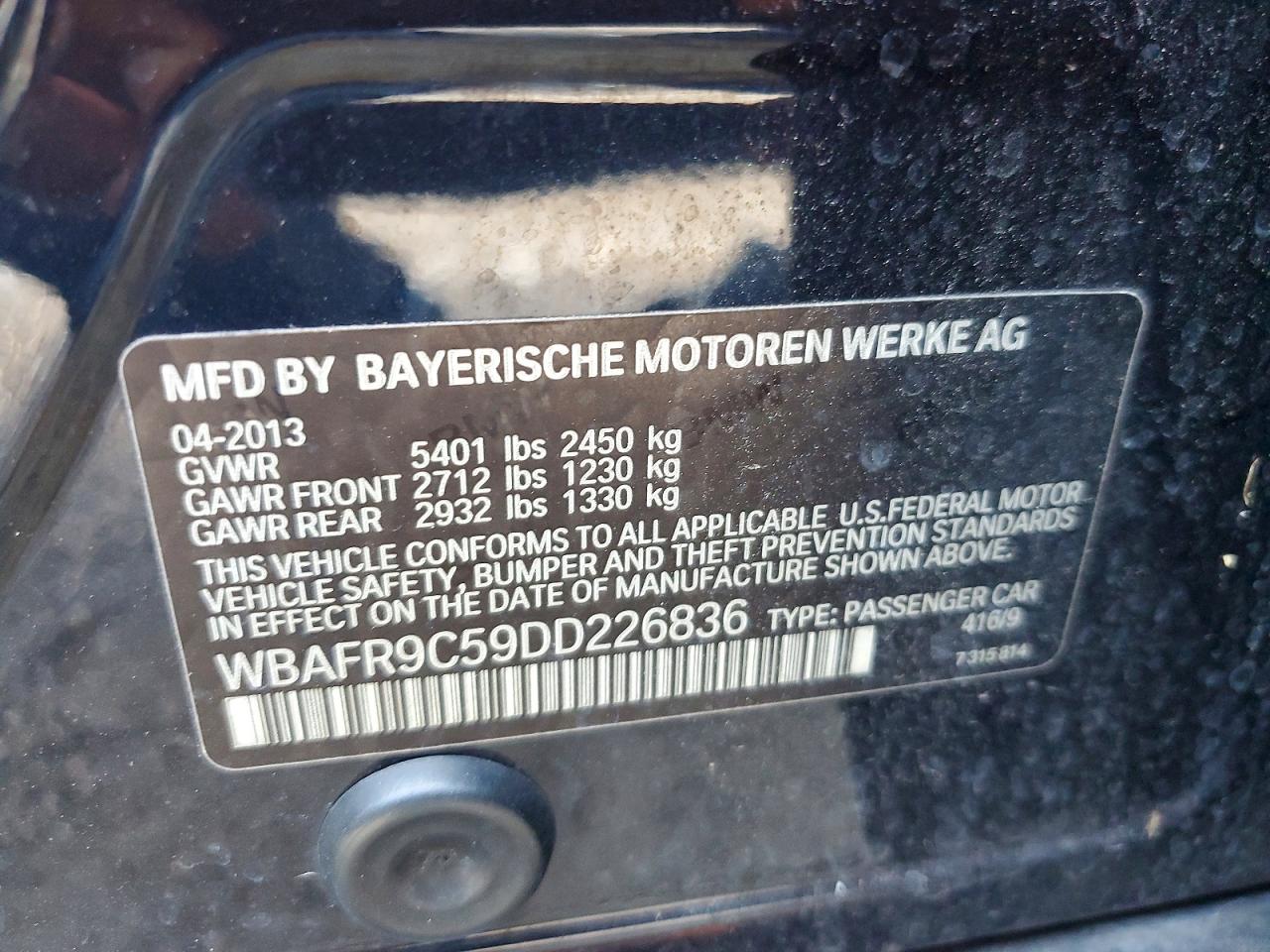 2013 Bmw 550 I Black vin: WBAFR9C59DD226836