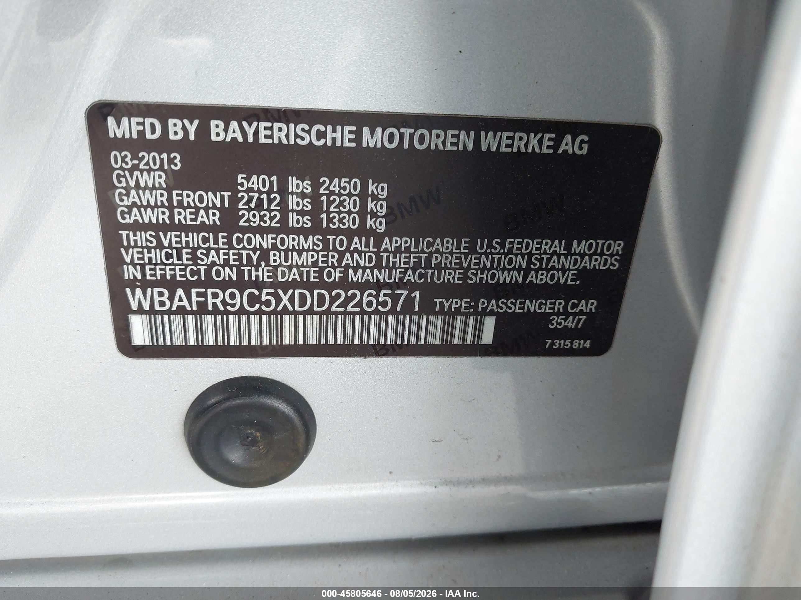 2013 Bmw 550i Silver vin: WBAFR9C5XDD226571