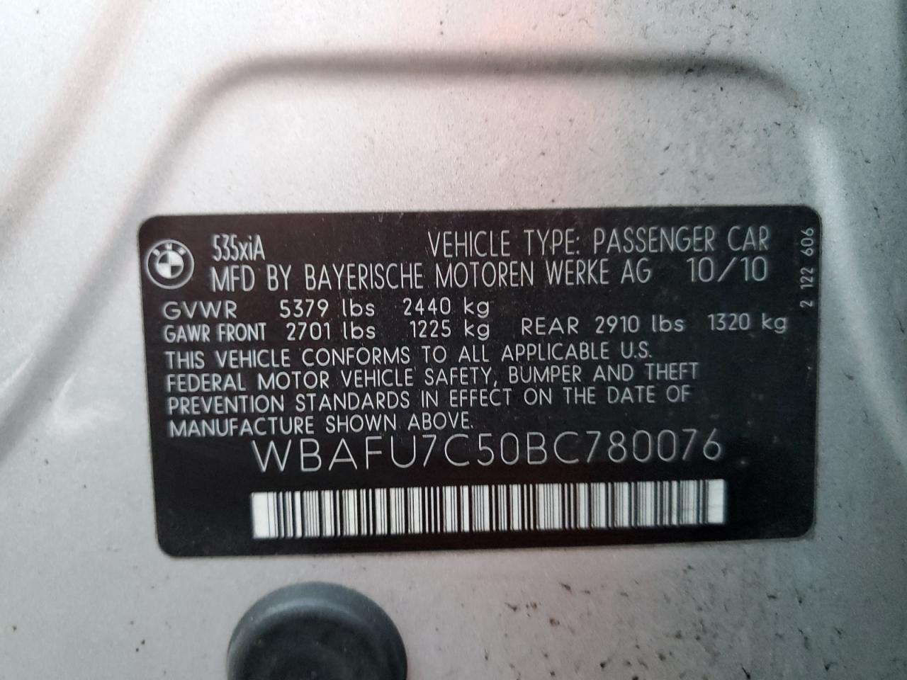 2011 Bmw 535 Xi Silver vin: WBAFU7C50BC780076