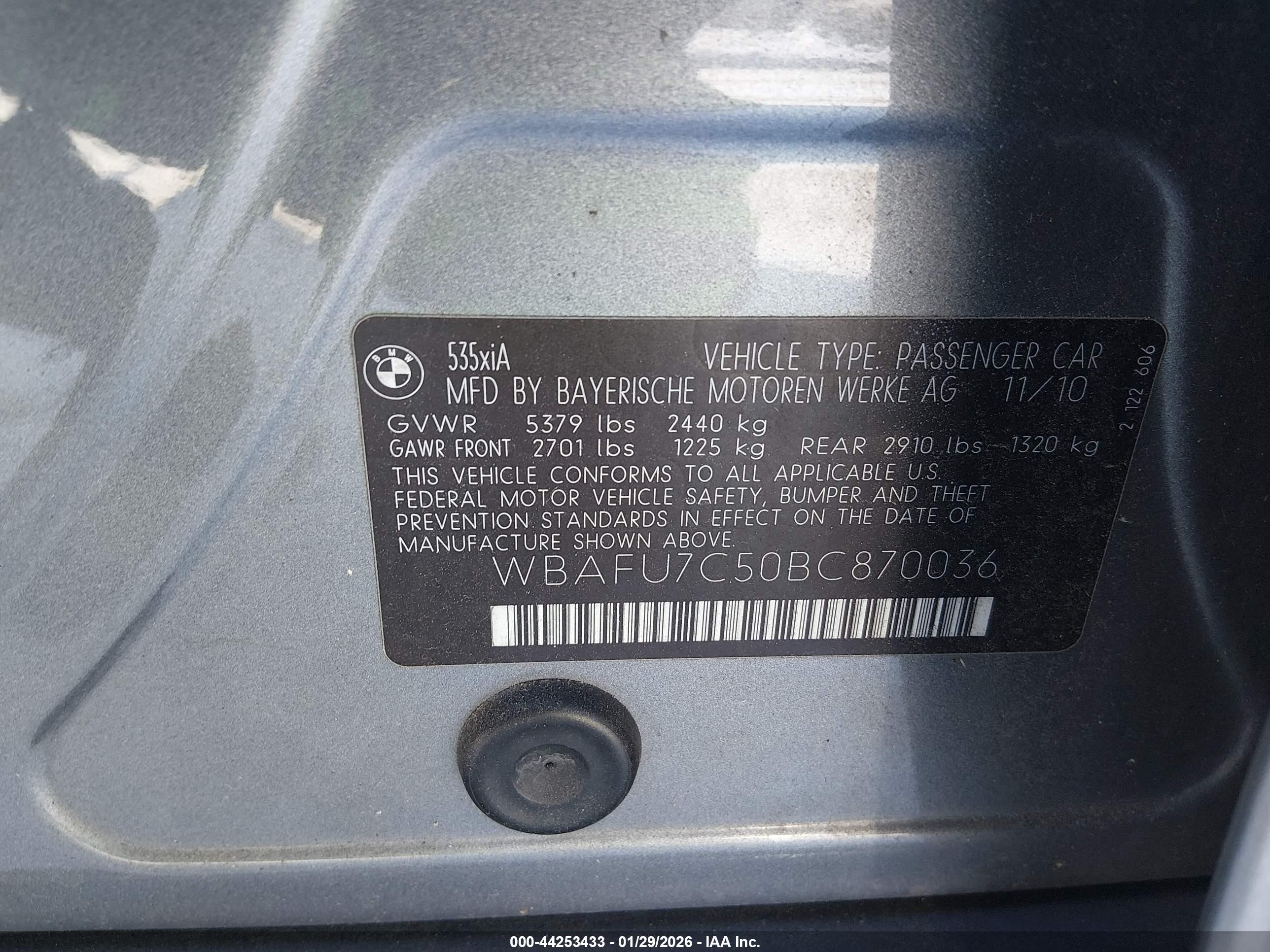 2011 Bmw 535i Xdrive Gray vin: WBAFU7C50BC870036