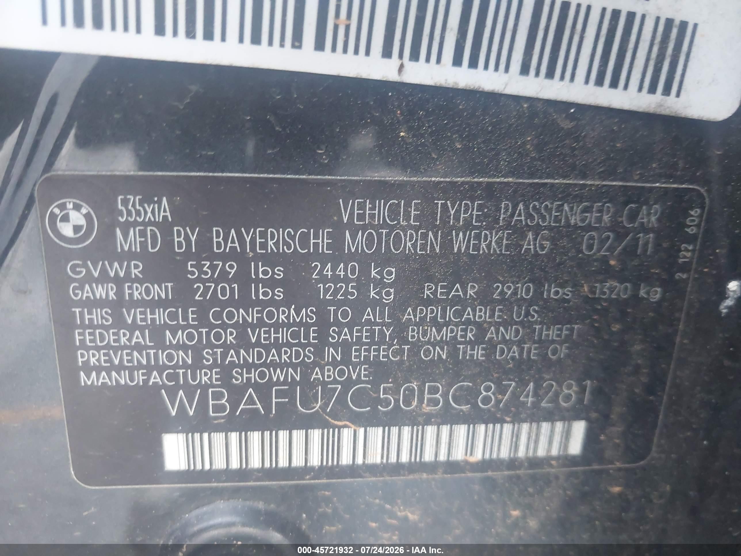 2011 Bmw 535i Xdrive Gray vin: WBAFU7C50BC874281