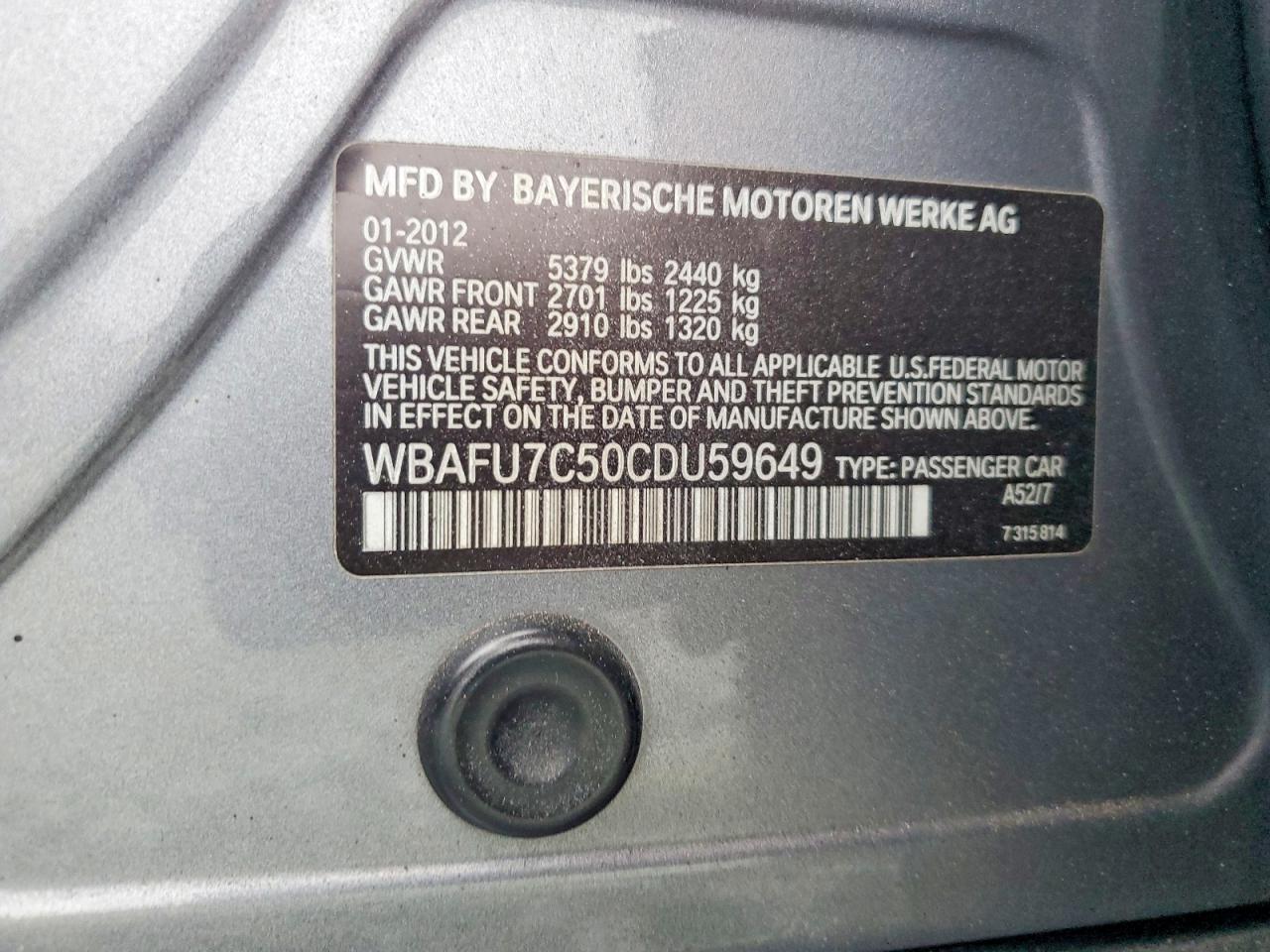 2012 Bmw 535 Xi Silver vin: WBAFU7C50CDU59649