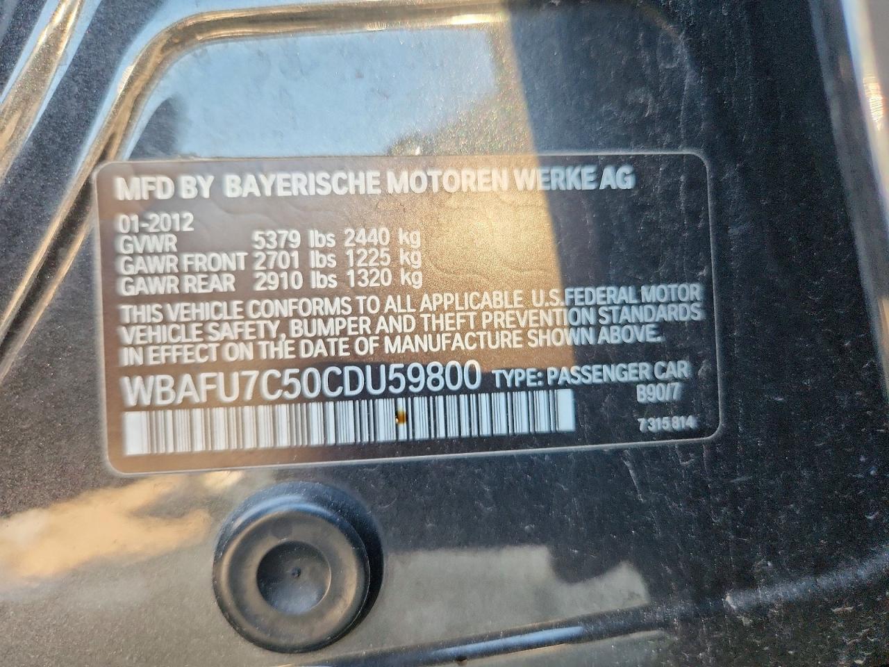 2012 Bmw 535 Xi Black vin: WBAFU7C50CDU59800