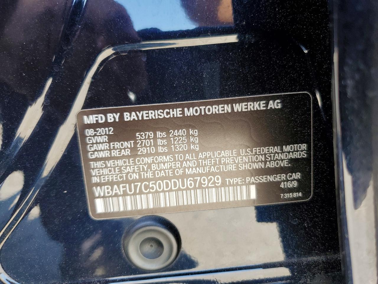 2013 Bmw 535 Xi Black vin: WBAFU7C50DDU67929