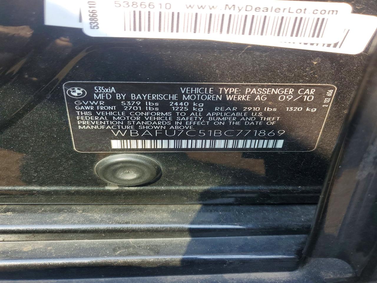 2011 Bmw 535 Xi Black vin: WBAFU7C51BC771869
