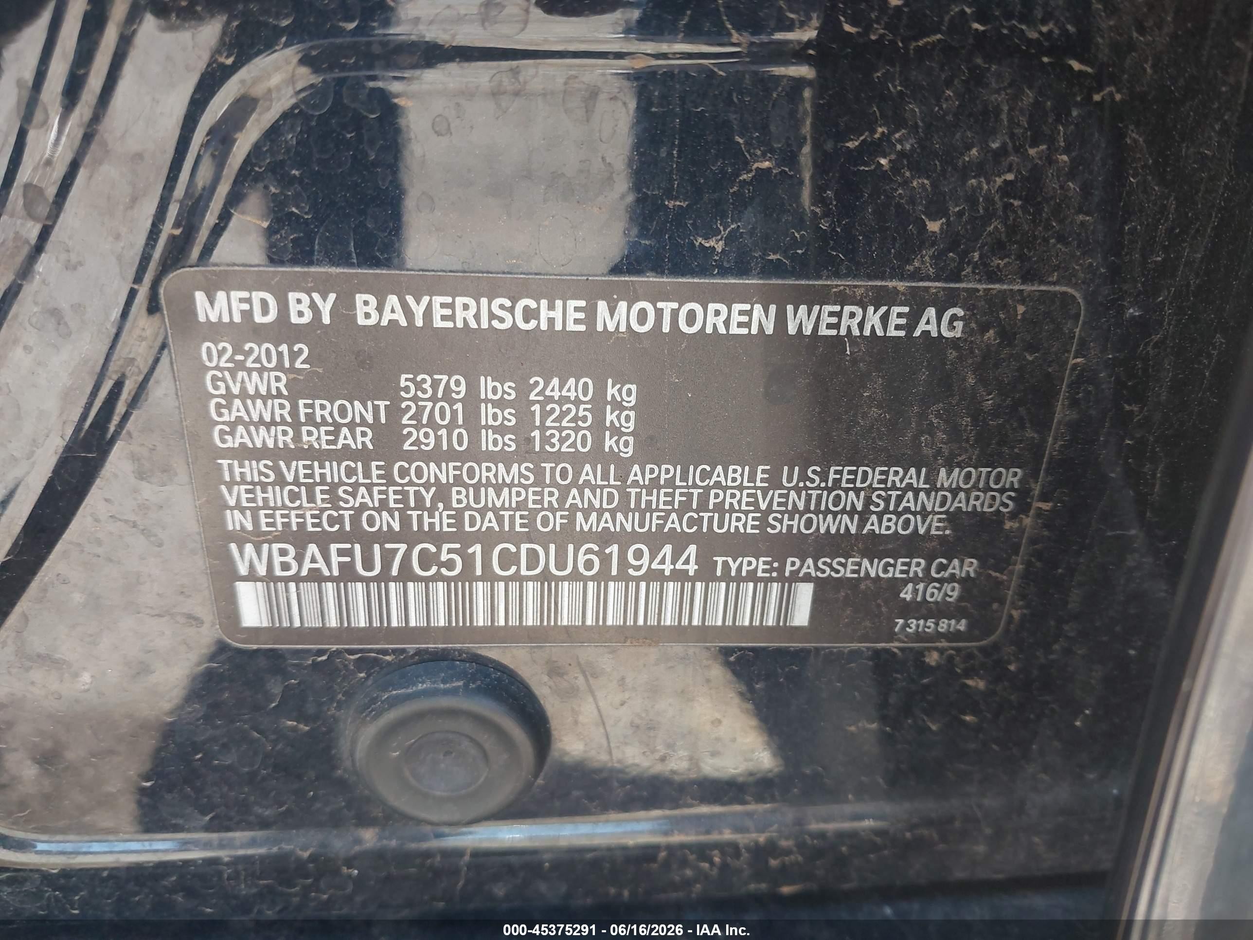 2012 Bmw 535i Xdrive Blue vin: WBAFU7C51CDU61944