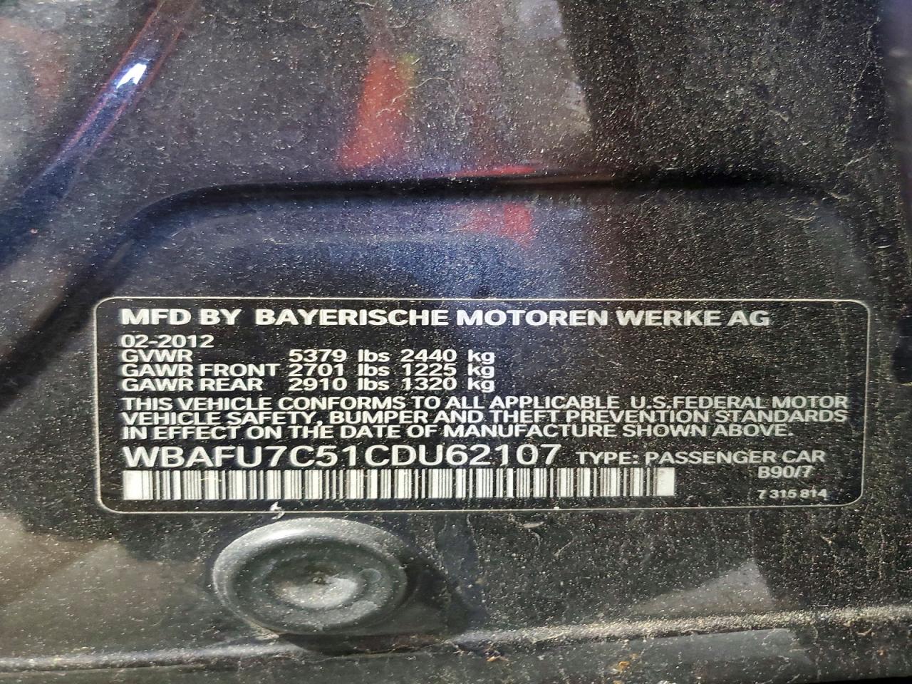 2012 Bmw 535 Xi Gray vin: WBAFU7C51CDU62107