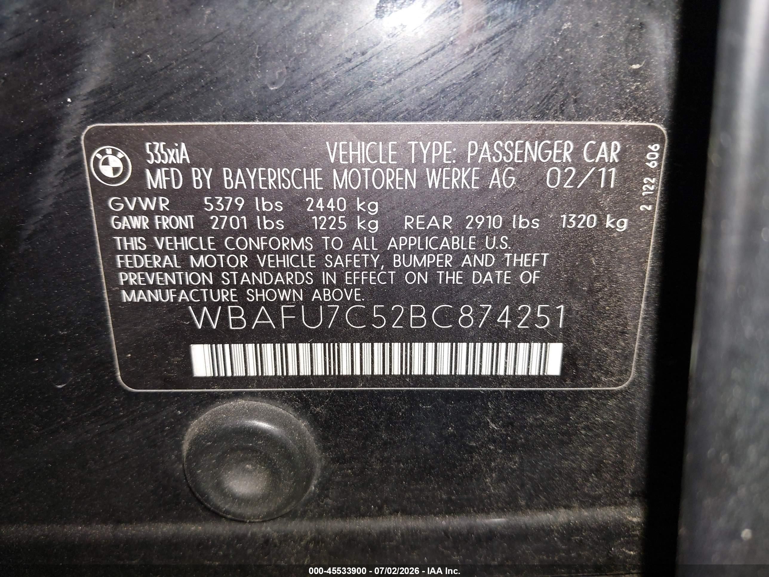 2011 Bmw 535i Xdrive Black vin: WBAFU7C52BC874251