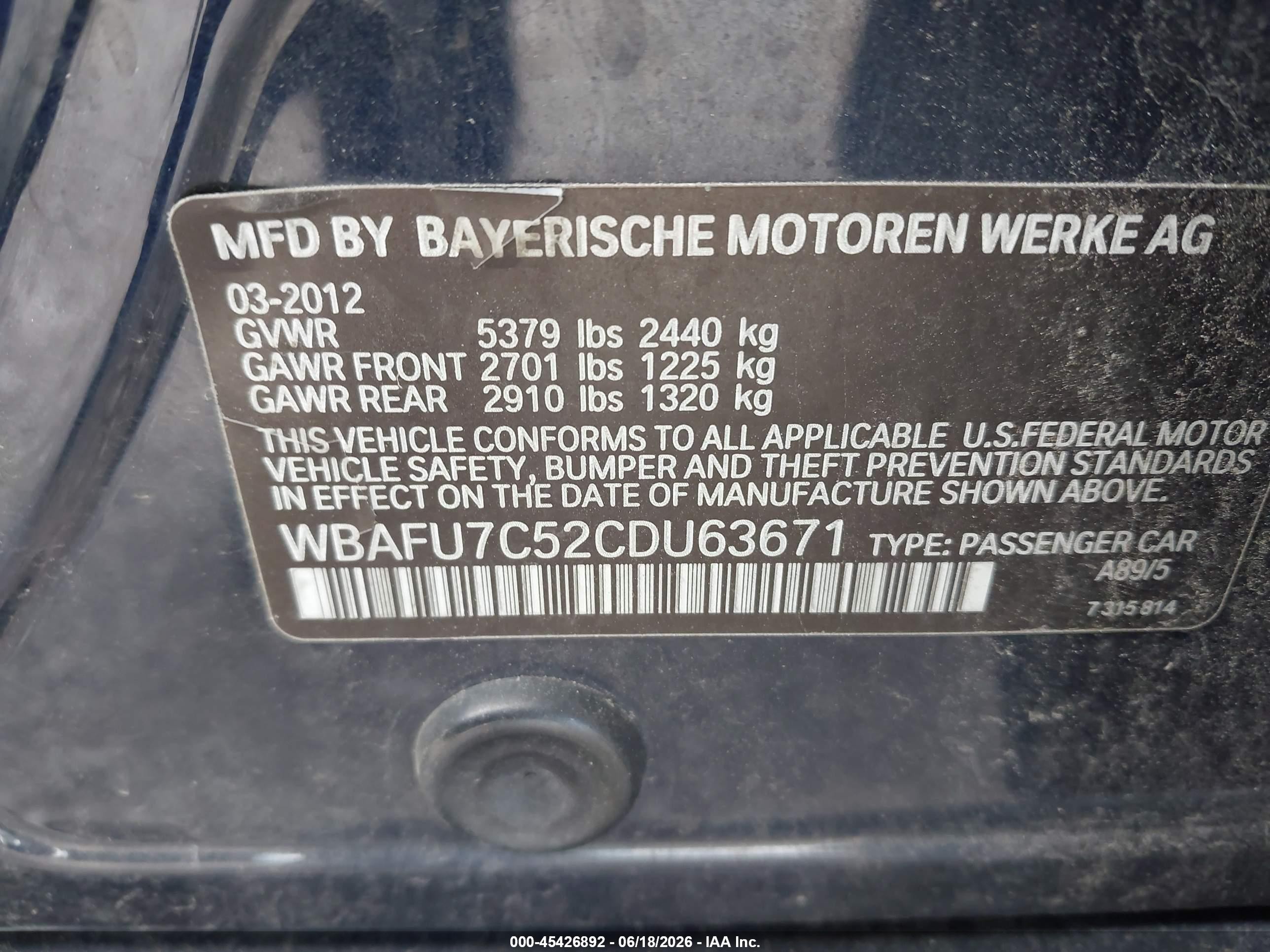 2012 Bmw 535i Xdrive Черный vin: WBAFU7C52CDU63671