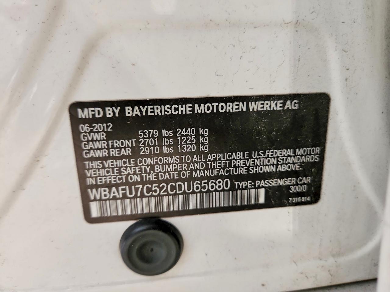 2012 Bmw 535 Xi White vin: WBAFU7C52CDU65680