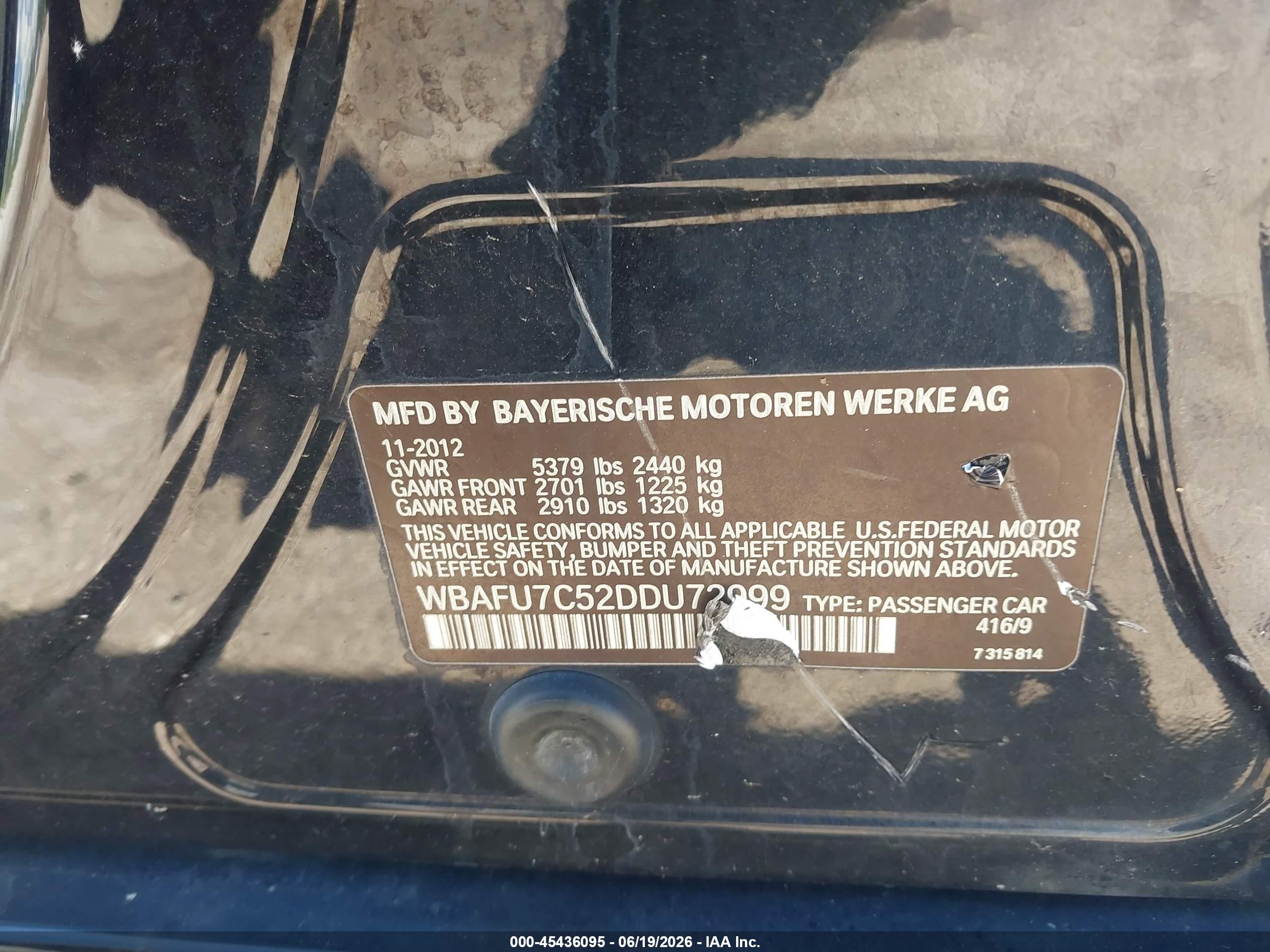 2013 Bmw 535i Xdrive Черный vin: WBAFU7C52DDU72999