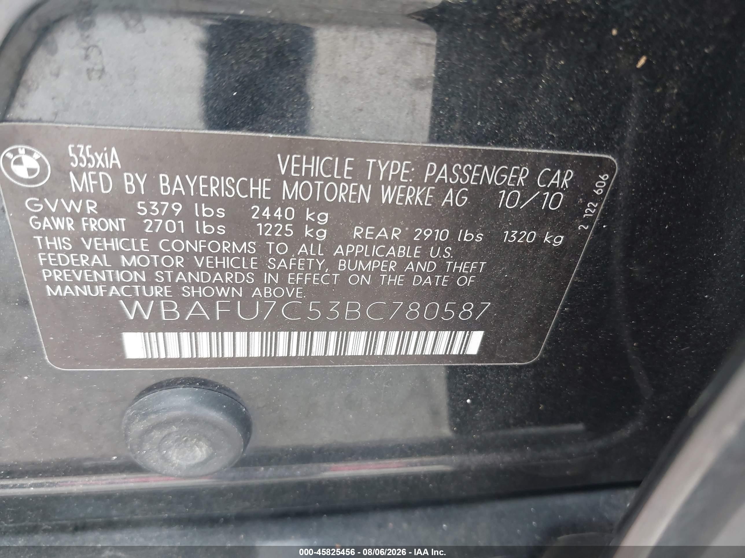 2011 Bmw 535i Xdrive Black vin: WBAFU7C53BC780587