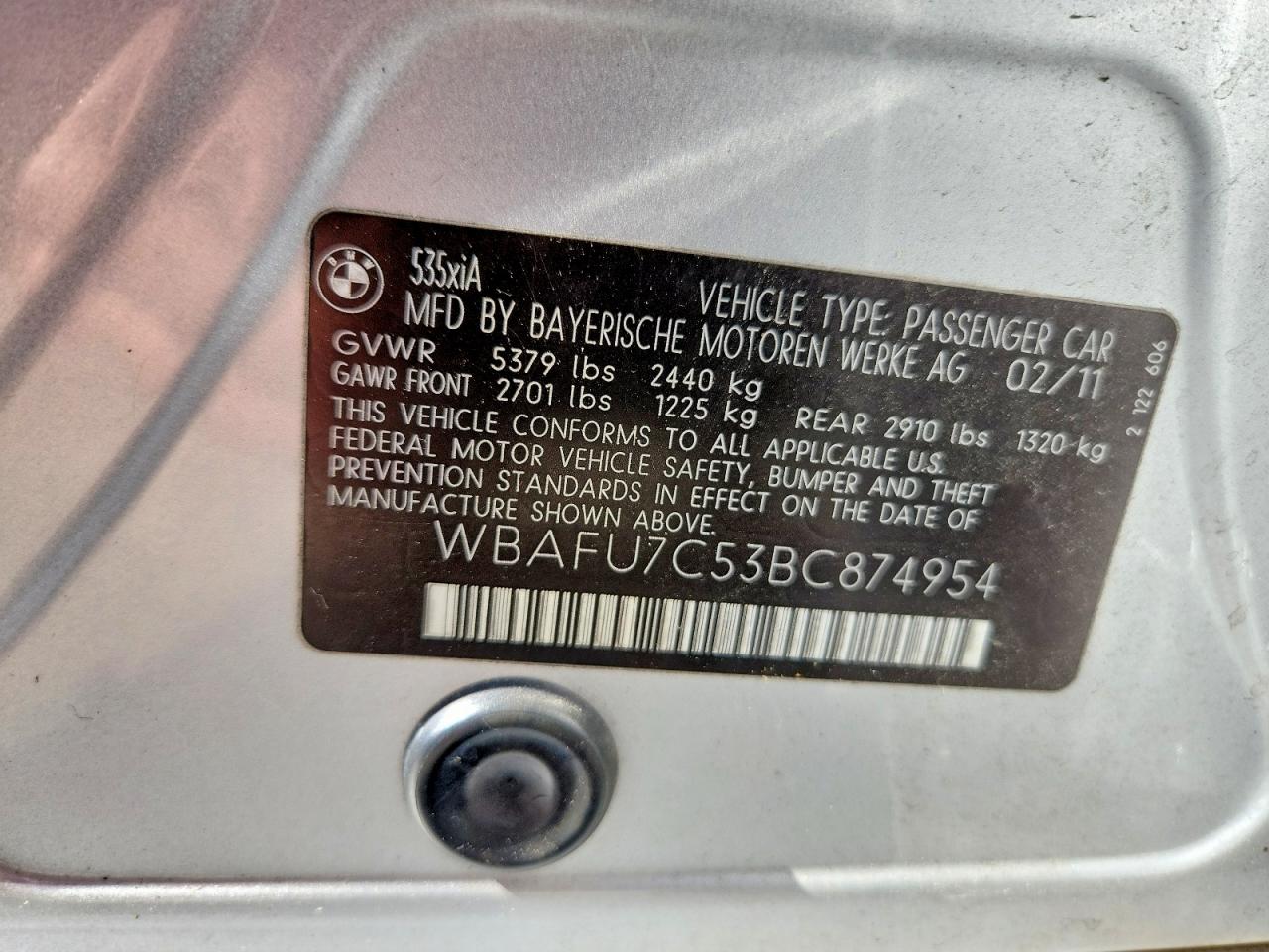 2011 Bmw 535 Xi Серебряный vin: WBAFU7C53BC874954