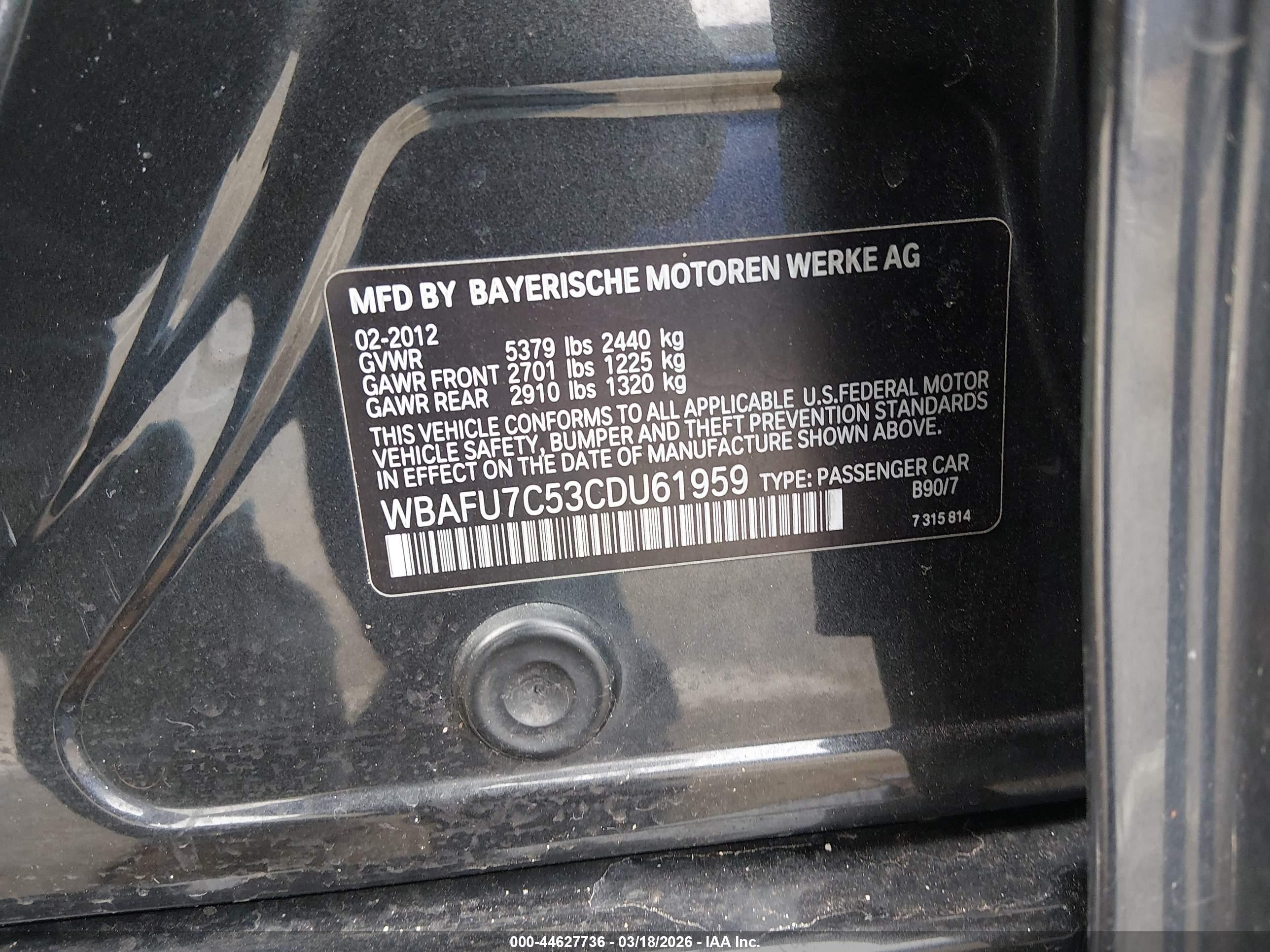 2012 Bmw 535i Xdrive Black vin: WBAFU7C53CDU61959