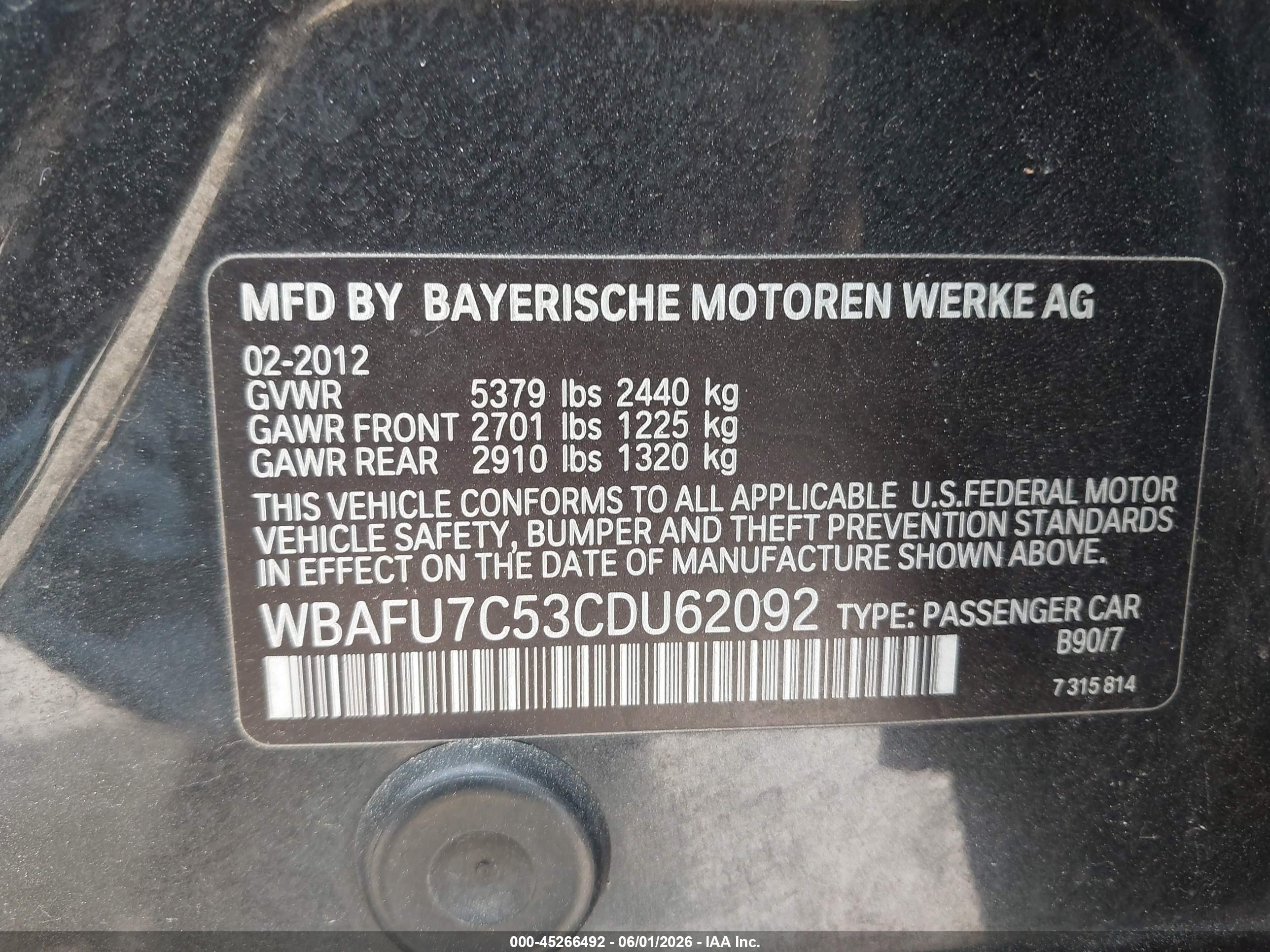 2012 Bmw 535i Xdrive Gray vin: WBAFU7C53CDU62092