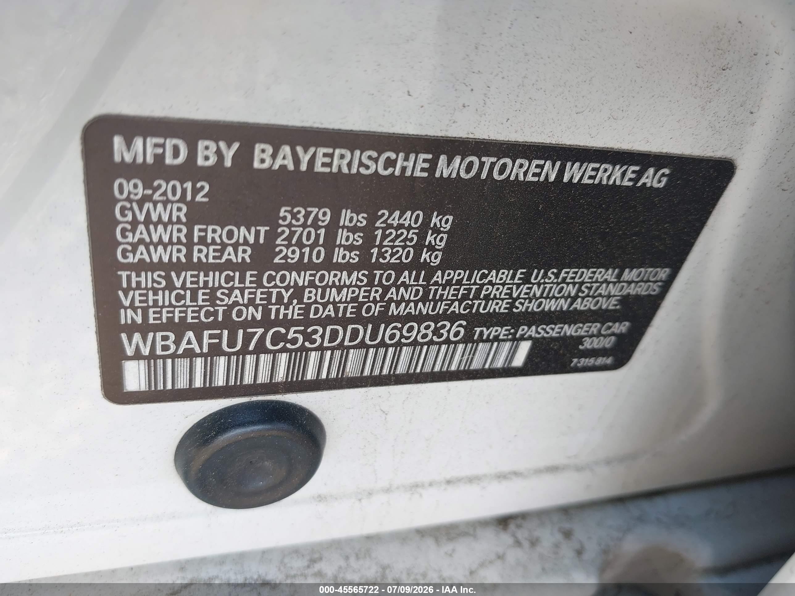 2013 Bmw 535i Xdrive White vin: WBAFU7C53DDU69836