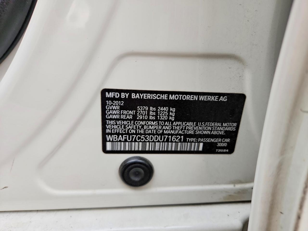 2013 Bmw 535 Xi White vin: WBAFU7C53DDU71621