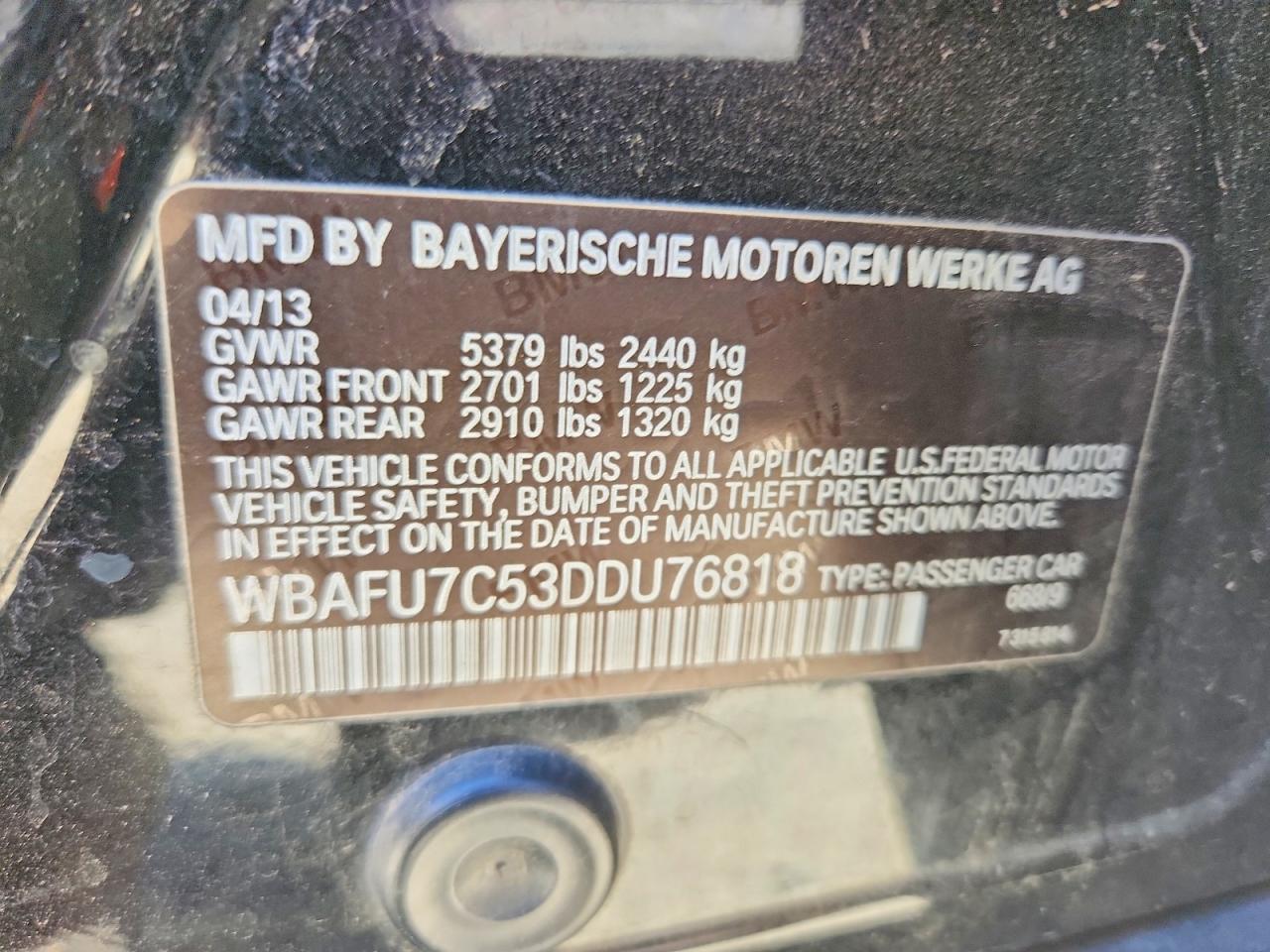 2013 Bmw 535 Xi Black vin: WBAFU7C53DDU76818
