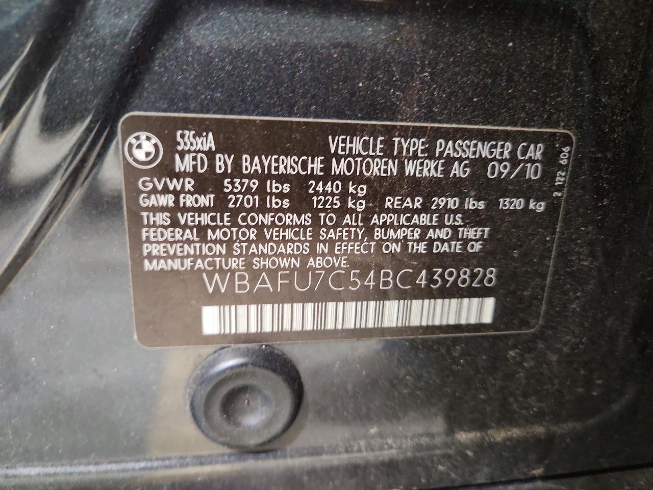 2011 Bmw 535 Xi Black vin: WBAFU7C54BC439828