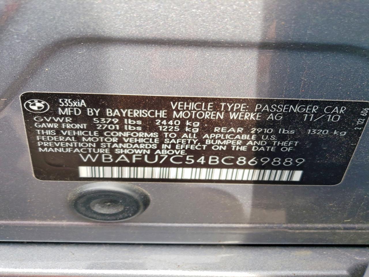 2011 Bmw 535 Xi Серебряный vin: WBAFU7C54BC869889
