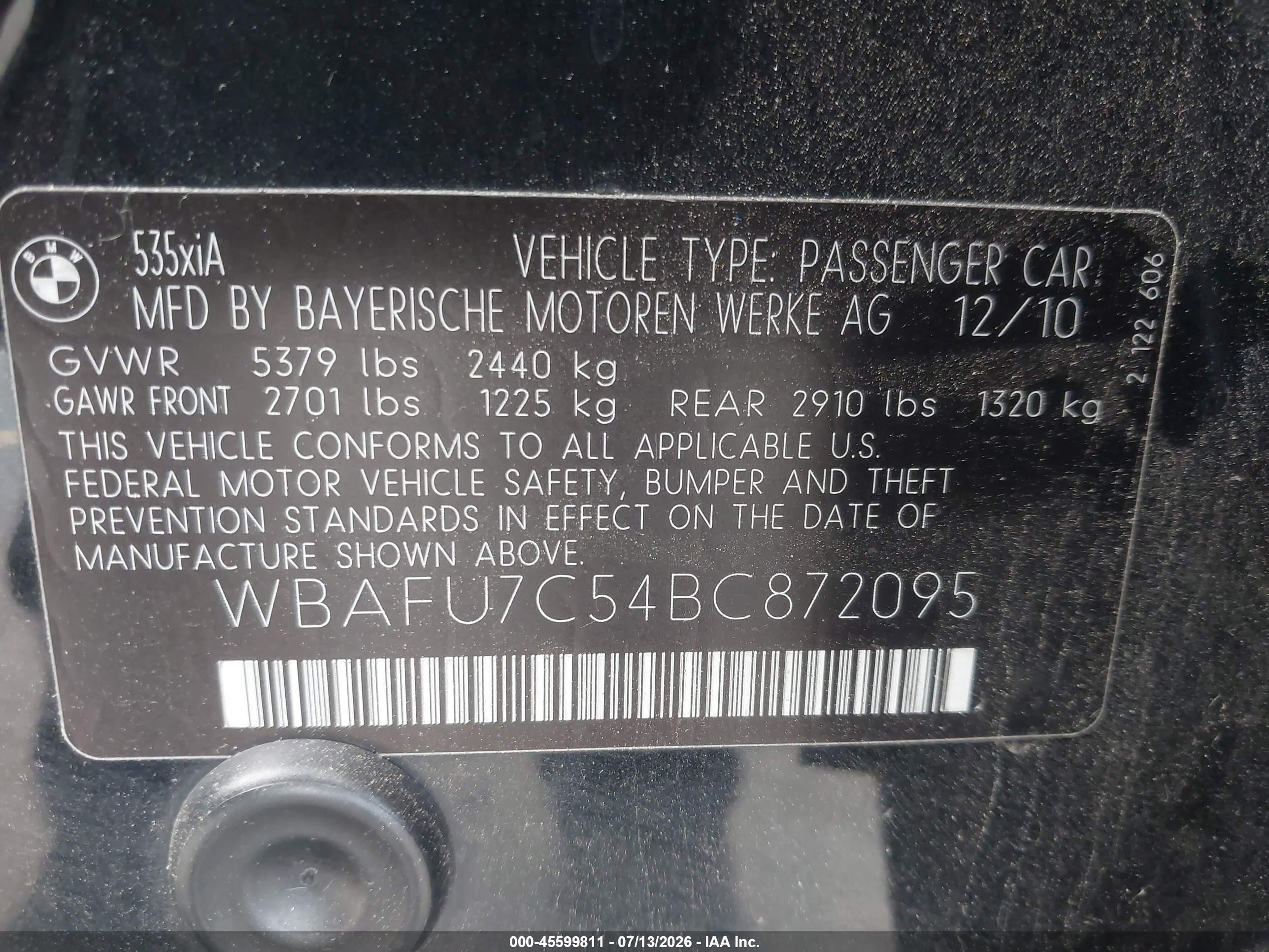 2011 Bmw 535i Xdrive Black vin: WBAFU7C54BC872095