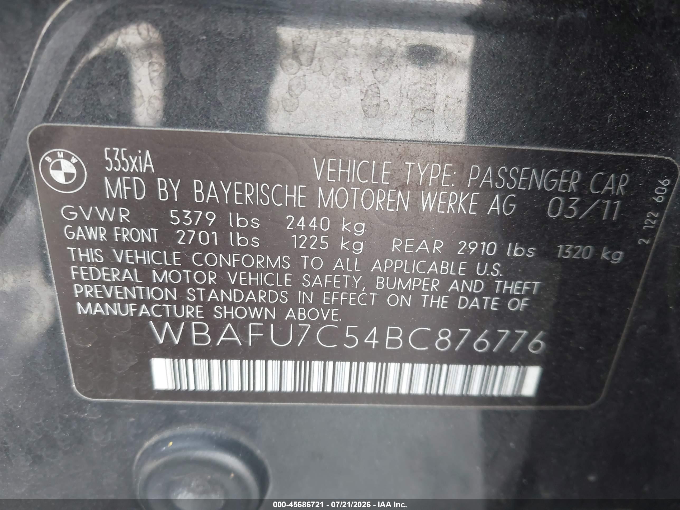 2011 Bmw 535i Xdrive Gray vin: WBAFU7C54BC876776
