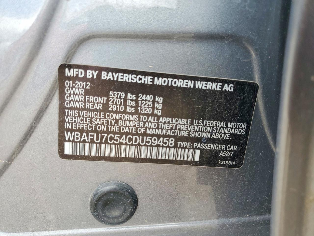 2012 Bmw 535 Xi Gray vin: WBAFU7C54CDU59458
